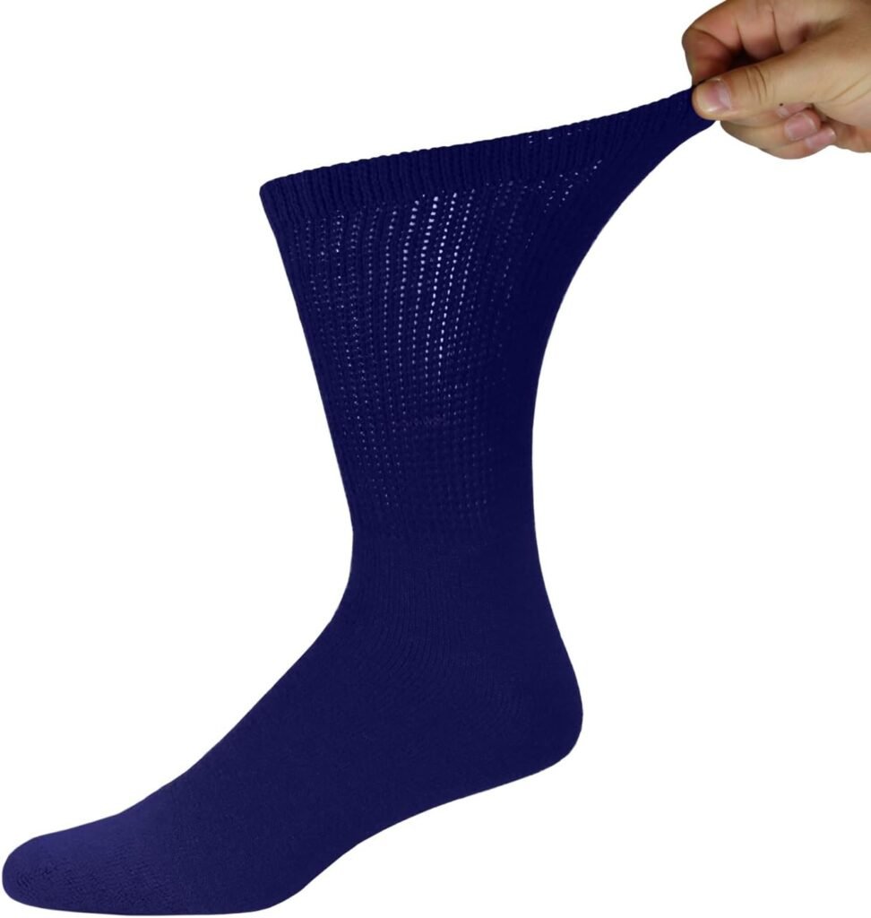 6 Pairs of Cotton Diabetic Neuropathy Crew Socks (10-13, Fits Mens shoe size 9-12, White)