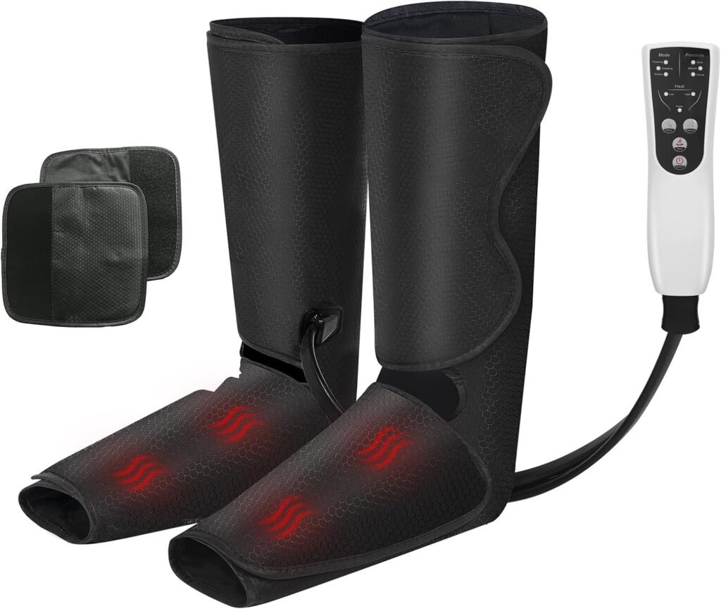 Air Compression Leg Massager with Heat, Leg Massager Simulates Kneading and Stroking of Tissues by Using an Inflatable Garment, Gifts for Women Men (Black)