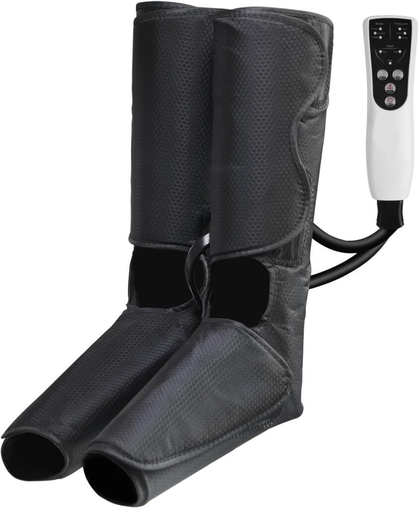 Air Compression Leg Massager with Heat, Leg Massager Simulates Kneading and Stroking of Tissues by Using an Inflatable Garment, Gifts for Women Men (Black)