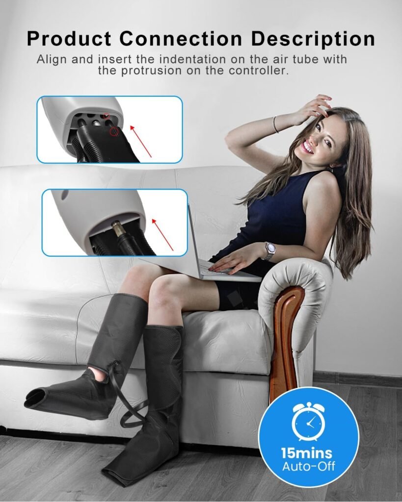 Air Compression Leg Massager with Heat, Leg Massager Simulates Kneading and Stroking of Tissues by Using an Inflatable Garment, Gifts for Women Men (Black)