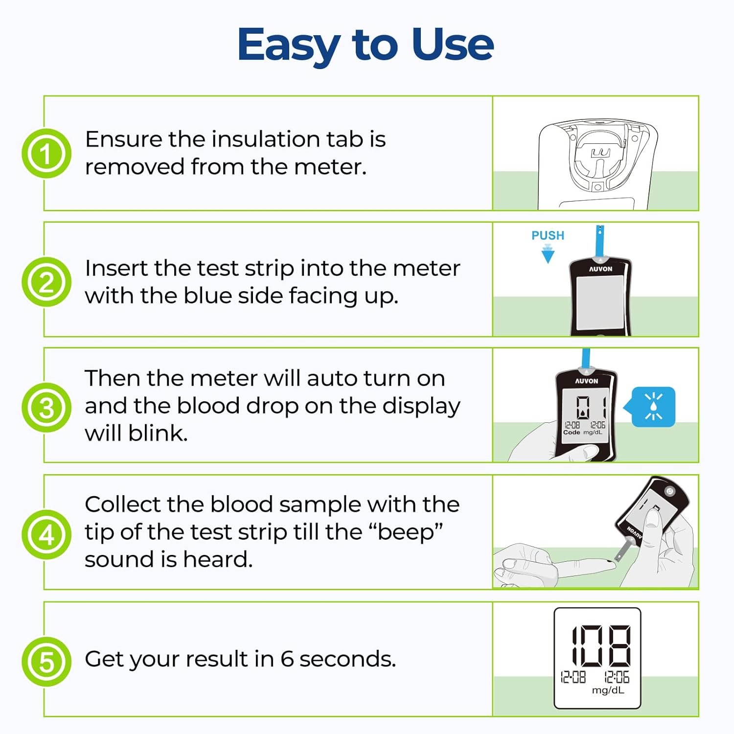 AUVON Blood Glucose Monitor Kit for Accurate Test, Diabetes Testing Kit with 100 Glucometer Strips, 100 30G Lancets and Lancing Devices, DS-W Portable Sugar Test Kit, No Coding Required