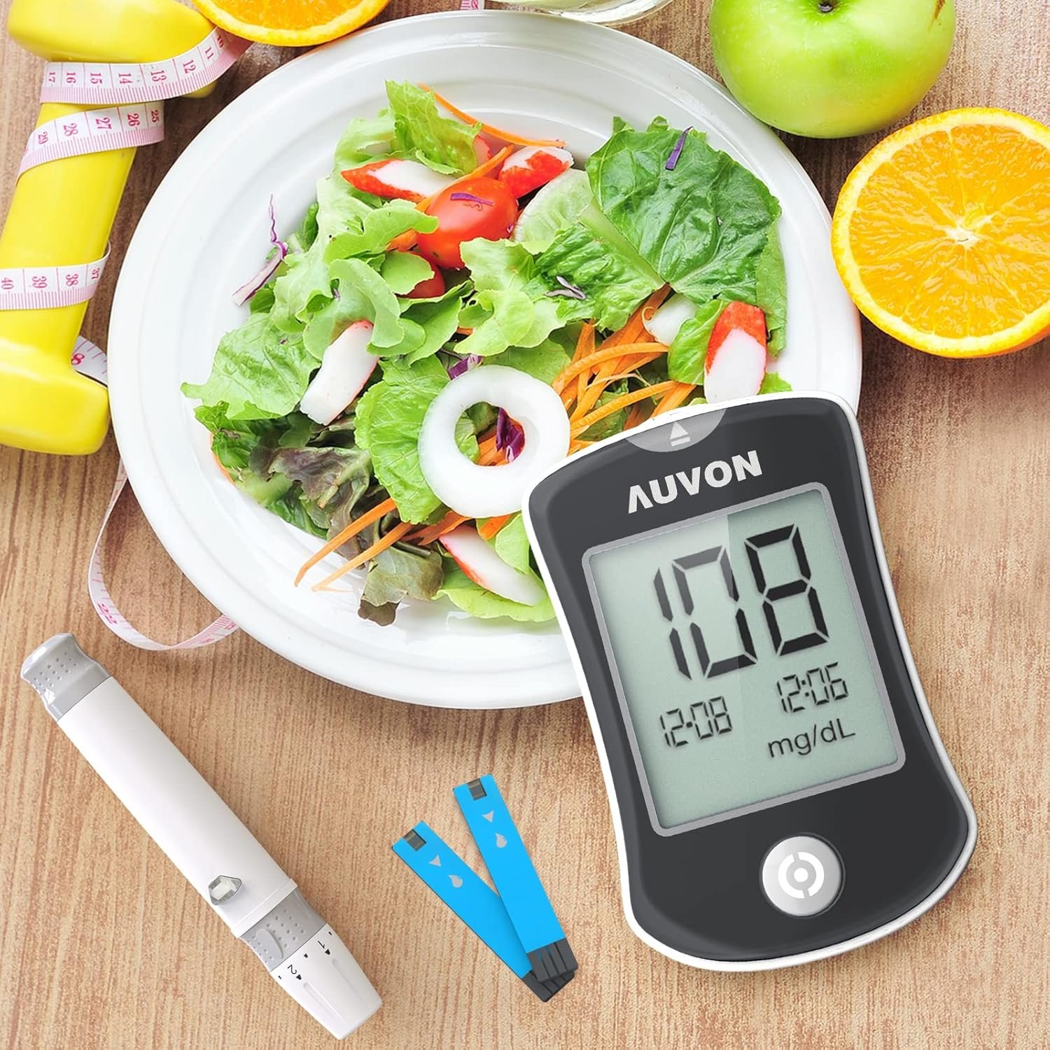 AUVON Blood Glucose Monitor Kit, High Accuracy Blood Sugar Test Kit with 50 Glucometer Strips, 50 30G Lancets, 1 Lancing Devices, DS-W Diabetes Testing Kit, No Coding Required, Travel Size