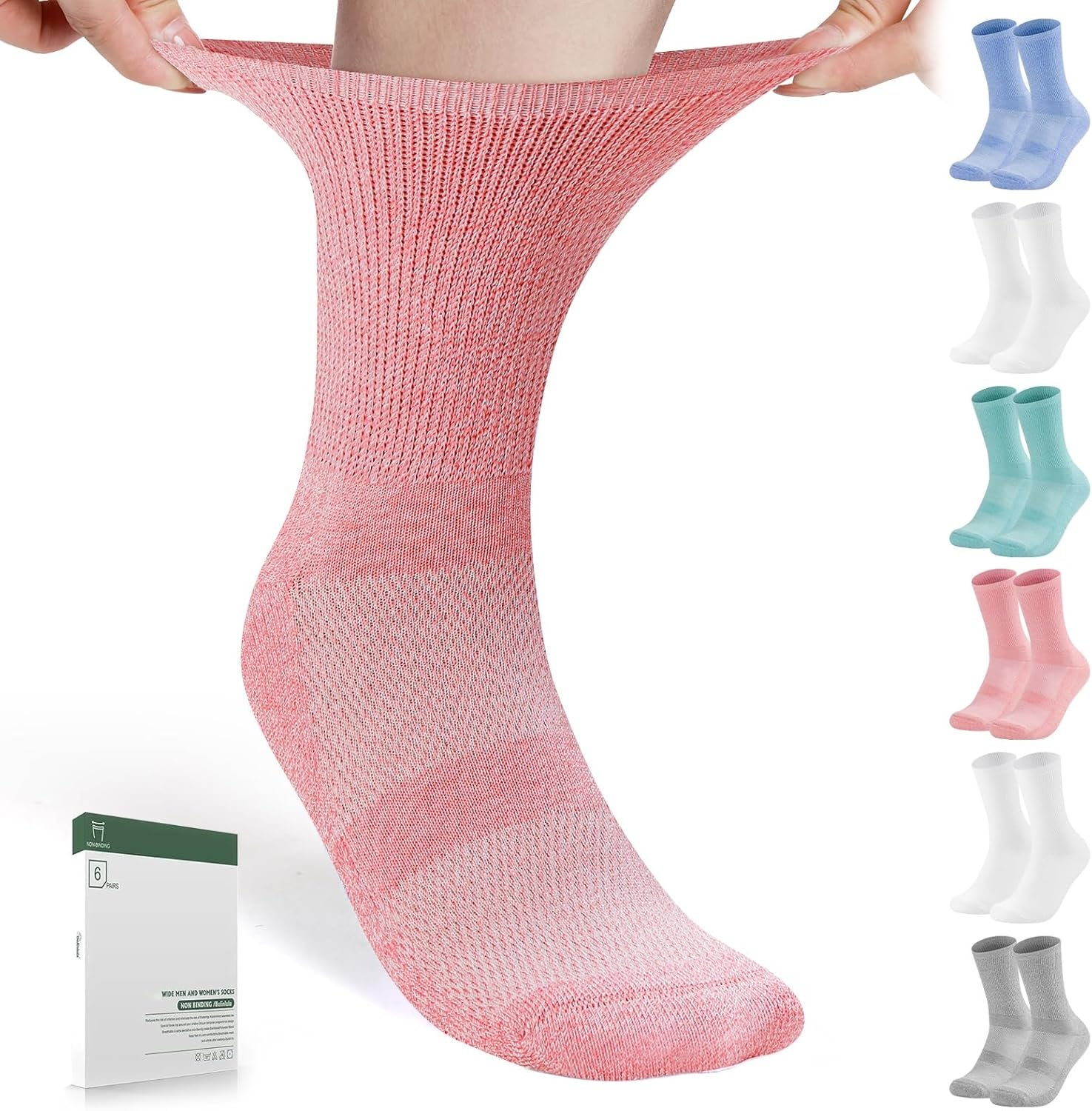 Bulinlulu Diabetic Socks for Men Women-6 Pairs Non Binding Crew Diabetic Neuropathy Socks with Seamless Toe for Size 6-9 9-12
