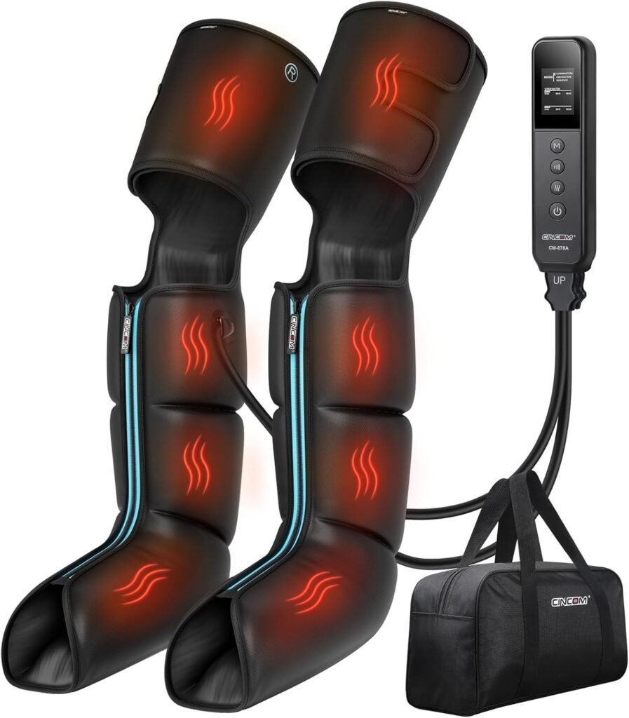 CINCOM Leg Massager with Heat and Compression, Leg Massager for Circulation and Pain Relief FSA HSA, 3 in 1 Air Compression Boots for Leg Calf  Foot Recovery Edema Relief, Gifts