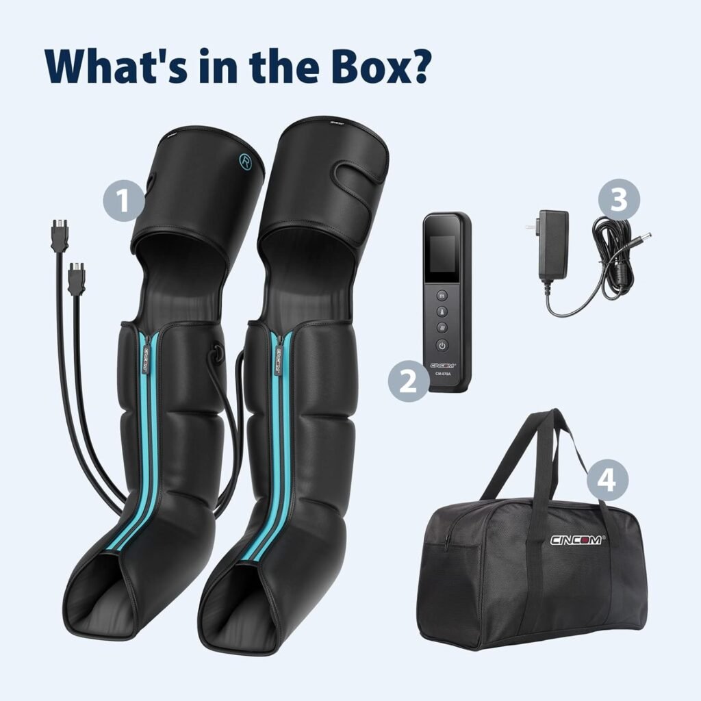 CINCOM Leg Massager with Heat and Compression, Leg Massager for Circulation and Pain Relief FSA HSA, 3 in 1 Air Compression Boots for Leg Calf  Foot Recovery Edema Relief, Gifts