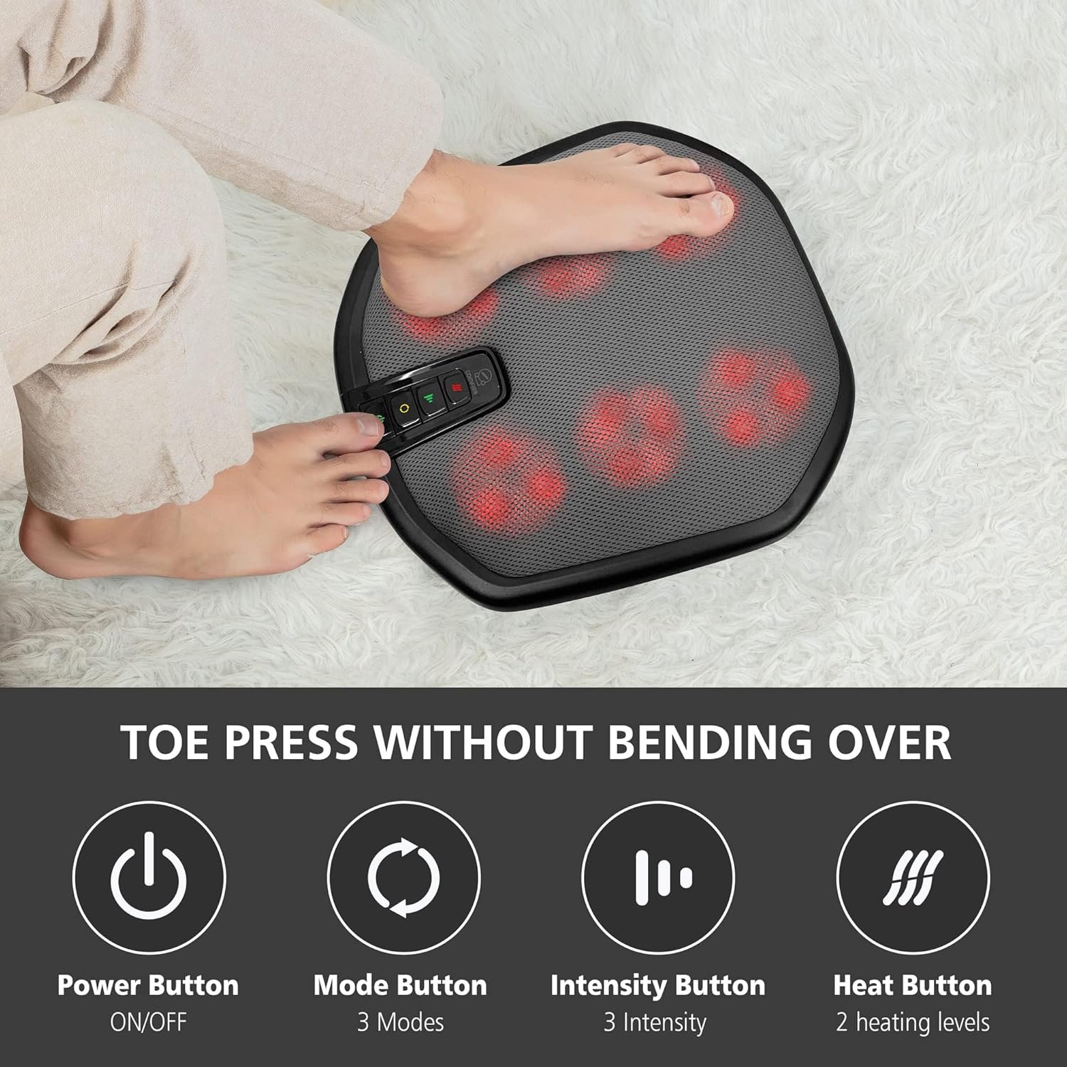 COMFIER Foot Massager with Heat, Shiatsu Feet Massager for Stress Relief, Plantar Fasciitist, Heated Kneading Foot Warmer with Washable Cover,Foot Massager for Fathers Day Gifts  Birthday Gift