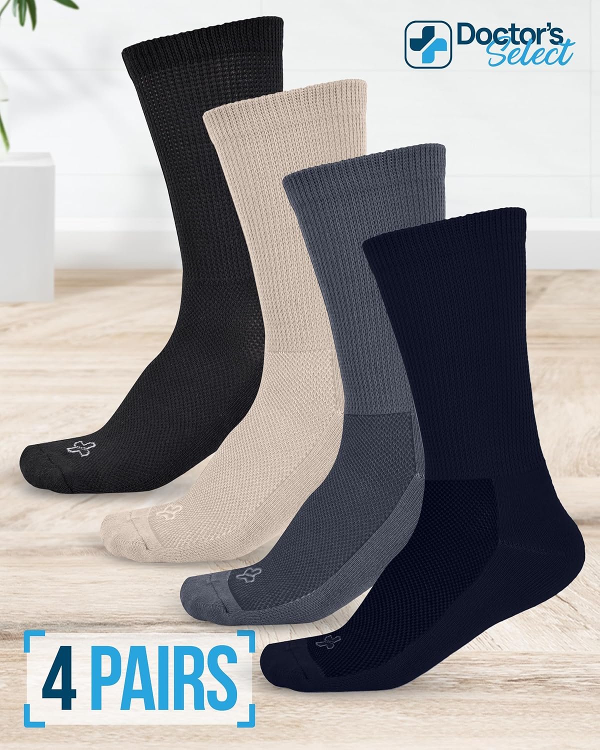 Doctors Select Diabetic Socks for Men - 4 Pairs Crew Diabetic Neuropathy Socks for Men | Diabetic Socks for Men 9-12
