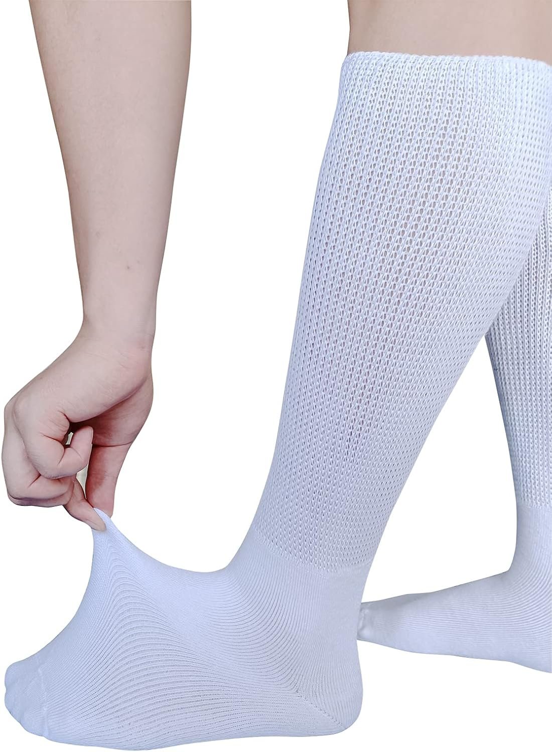 Extra Wide Socks for Lymphedema Swollen Feet Leg, Bariatric Socks, Medical Cast Sock, Diabetic Non Binding – Oversized Neuropathy Swelling Women Men Over Calves (2 Pairs(White)), One Size