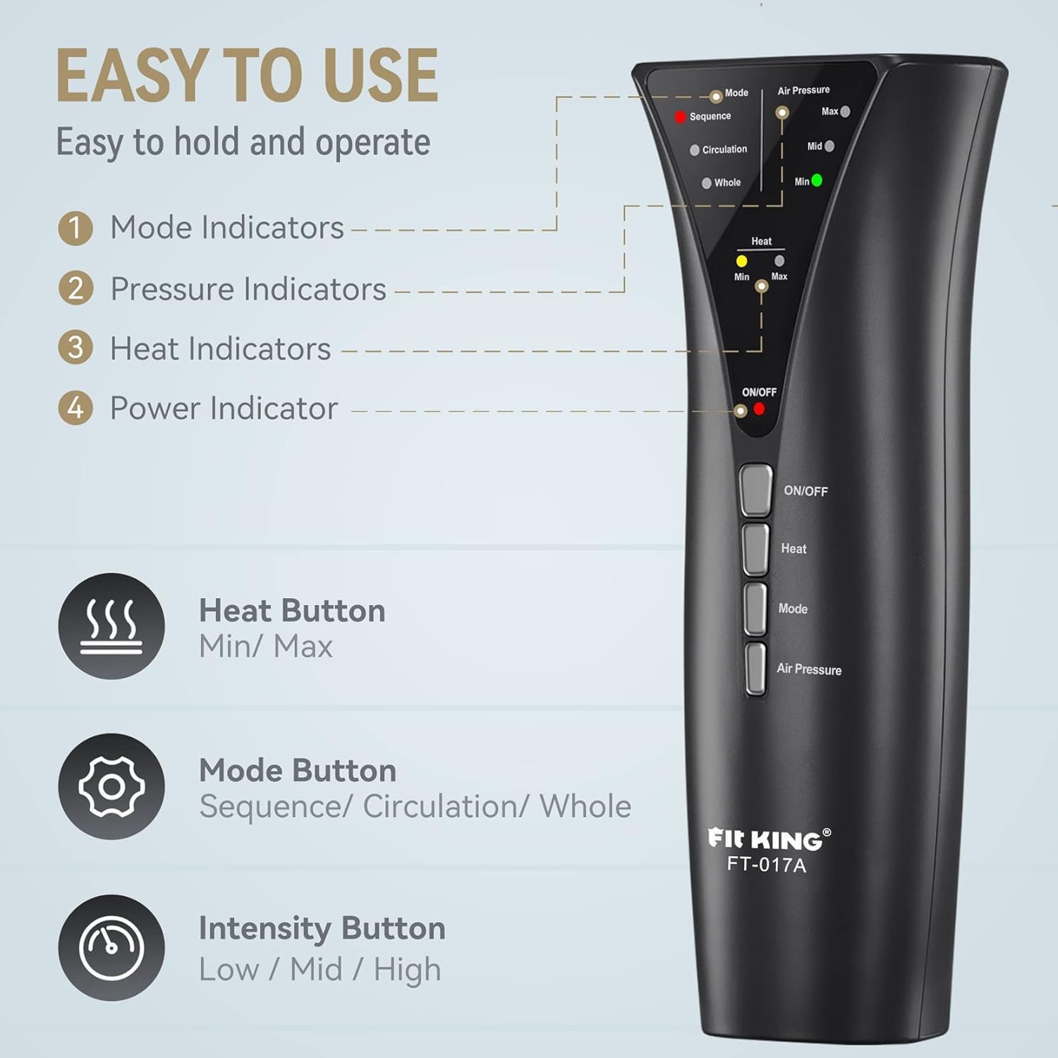 FIT KING Leg Massager for Circulation Calf Massager with Heat 3 Modes 3 Intensities Helpful for Pain Relief RLS Edema and Muscles Relaxation - Great Gift for Wife Parents Friends - FSA HSA Eligible