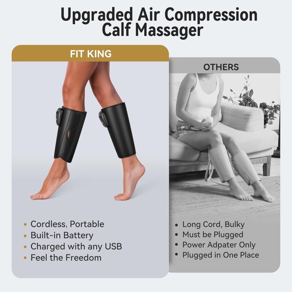 FIT KING Upgraded Cordless Calf Massager for Circulation, Rechargeable Leg Massager for Pain Relief, Relax  Fast Recovery, 3 Modes Intensities,Gift for Mom Dad, Athlete - FSA HSA Eligible