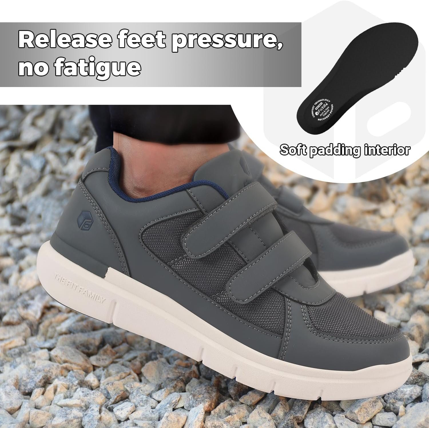 FitVille Diabetic Shoes for Men Extra Wide Width, Mens Diabetic Shoes for Neuropathy Swollen Feet Shoes Pain Relief with Closure
