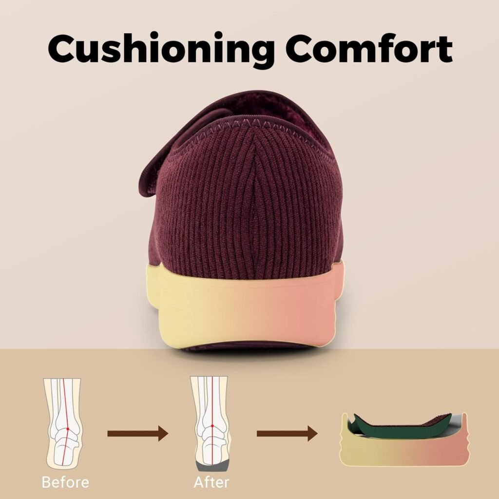 FitVille Diabetic Shoes for Women Wide Width Adjustable Straps Womens Diabetic Shoes with Warm Fur Lining Diabetic Slippers for Women Foot Pain Relief Shoes for Swollen Feet Women