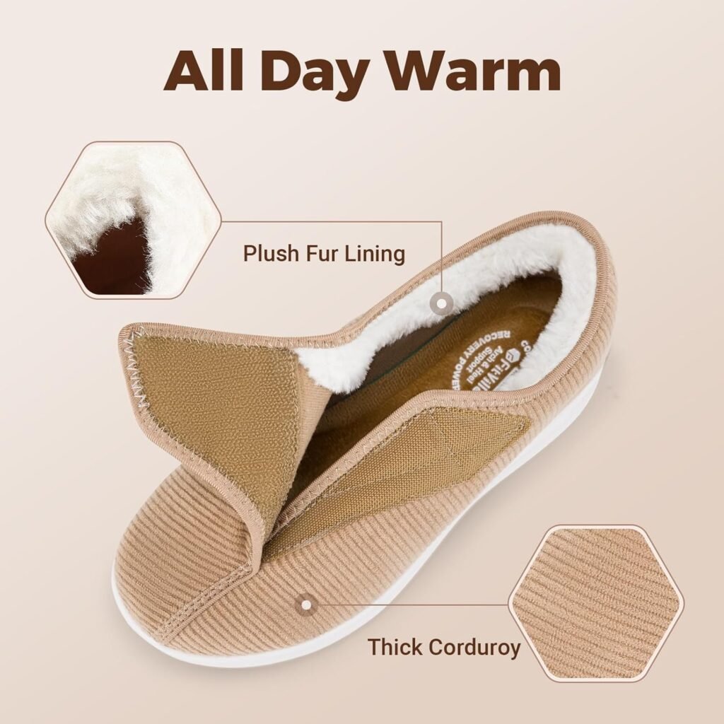 FitVille Diabetic Shoes for Women Wide Width Adjustable Straps Womens Diabetic Shoes with Warm Fur Lining Diabetic Slippers for Women Foot Pain Relief Shoes for Swollen Feet Women
