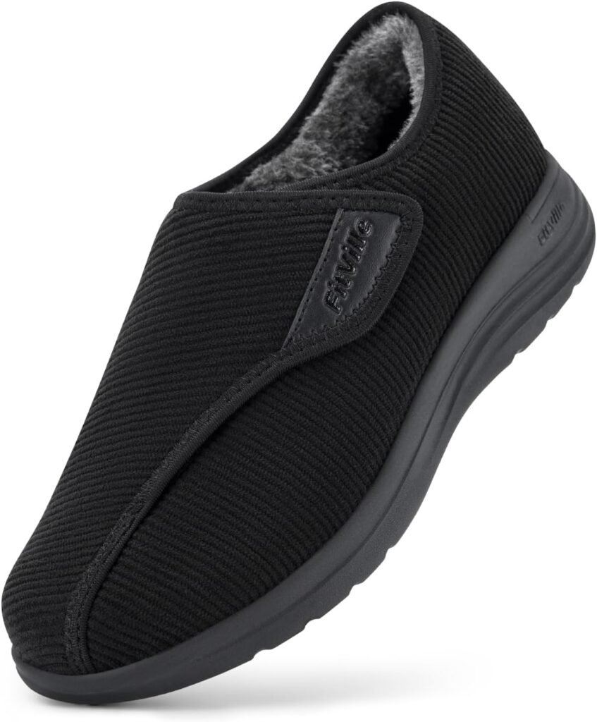 FitVille Diabetic Shoes for Women Wide Width Adjustable Straps Womens Diabetic Shoes with Warm Fur Lining Diabetic Slippers for Women Foot Pain Relief Shoes for Swollen Feet Women