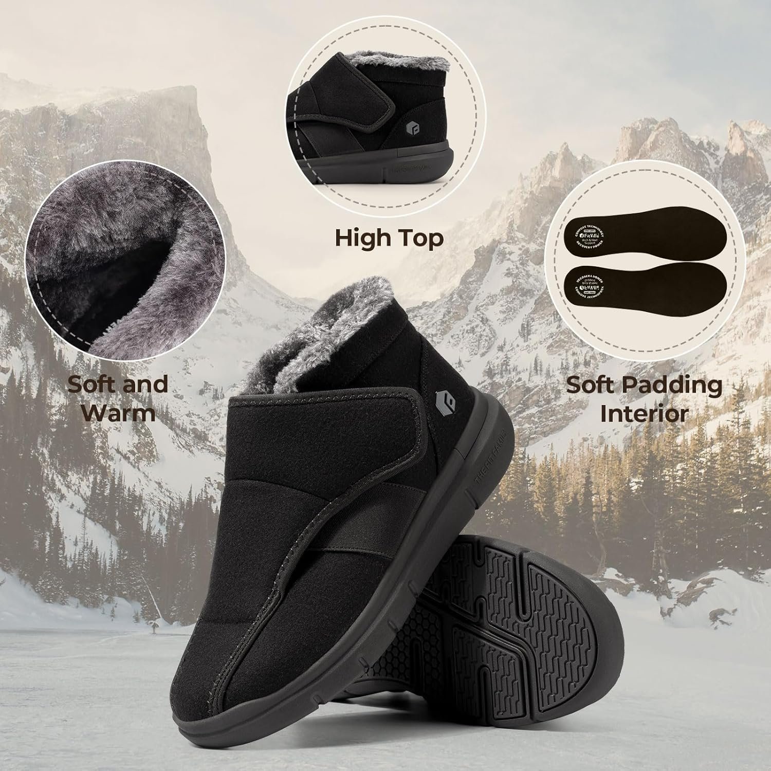 Fitville Diabetic Shoes for Women Wide Width Warm Slip-on Swollen Feet Shoes Boots Lightweight Adjustable Closure Walking Shoes for Elderly Foot Pain Relief Neuropathy