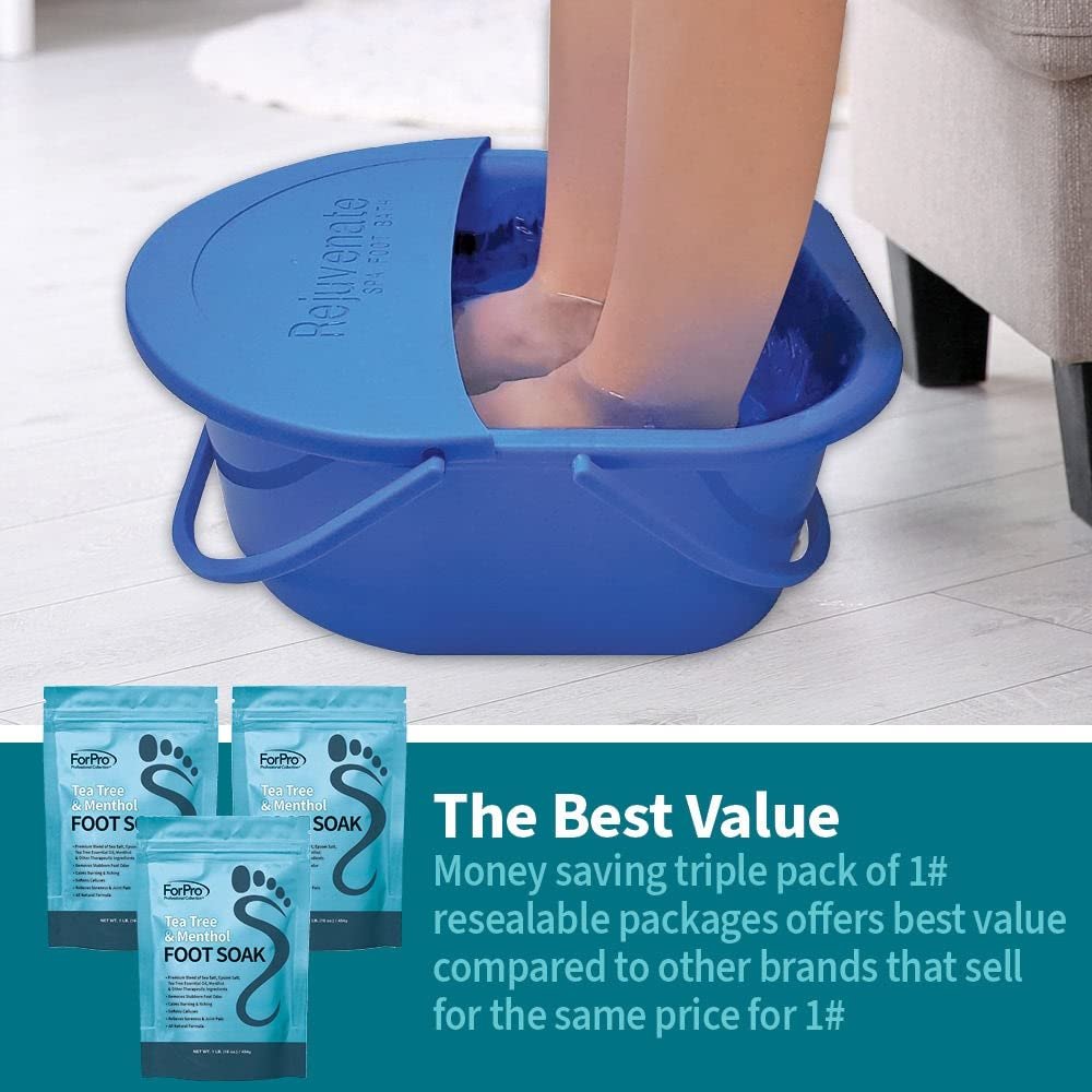 ForPro Professional Collection Tea Tree Oil  Menthol Foot Soak with Sea  Epsom Salt for Toenail Athletes Foot, Stubborn Foot Odor Scent, Softens Calluses  Soothes Sore Tired Feet -Pack of 3 16oz.