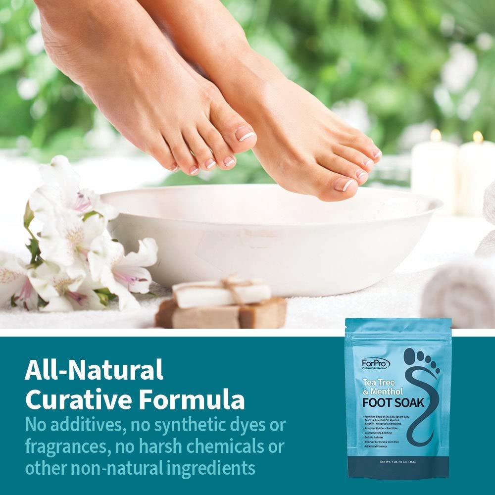 ForPro Professional Collection Tea Tree Oil  Menthol Foot Soak with Sea  Epsom Salt for Toenail Athletes Foot, Stubborn Foot Odor Scent, Softens Calluses  Soothes Sore Tired Feet -Pack of 3 16oz.