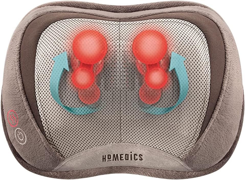 Homedics Back Massager - Heated Automatic Percussion Back, Body and Neck Massager with Duel Pivoting Heads, Interchangeable Nodes, for Shoulders, Legs and Feet, White
