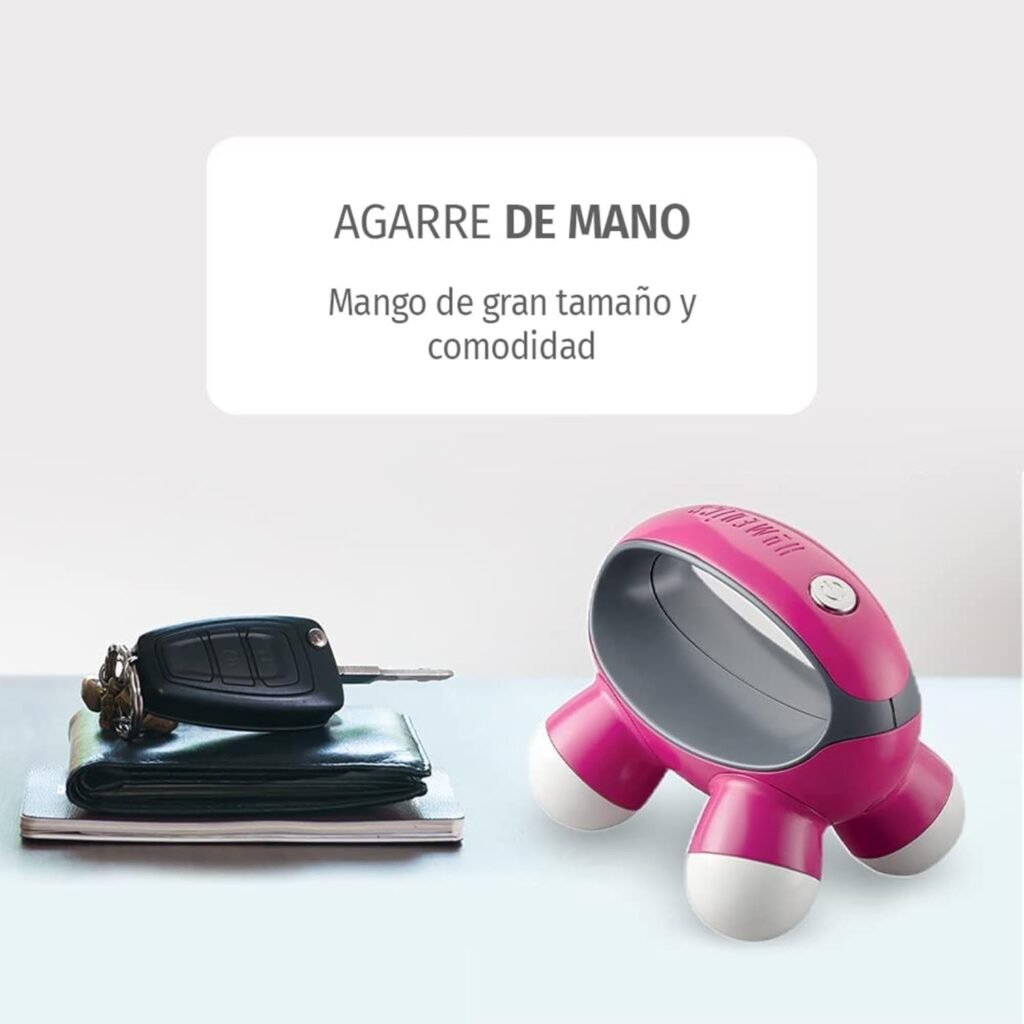 Homedics, Quatro Mini Hand-Held Massager with Hand Grip, Battery Operated Vibration Massage, 4 Massage Nodes, Powered by 2 AAA Batteries (Included), Assorted Colors
