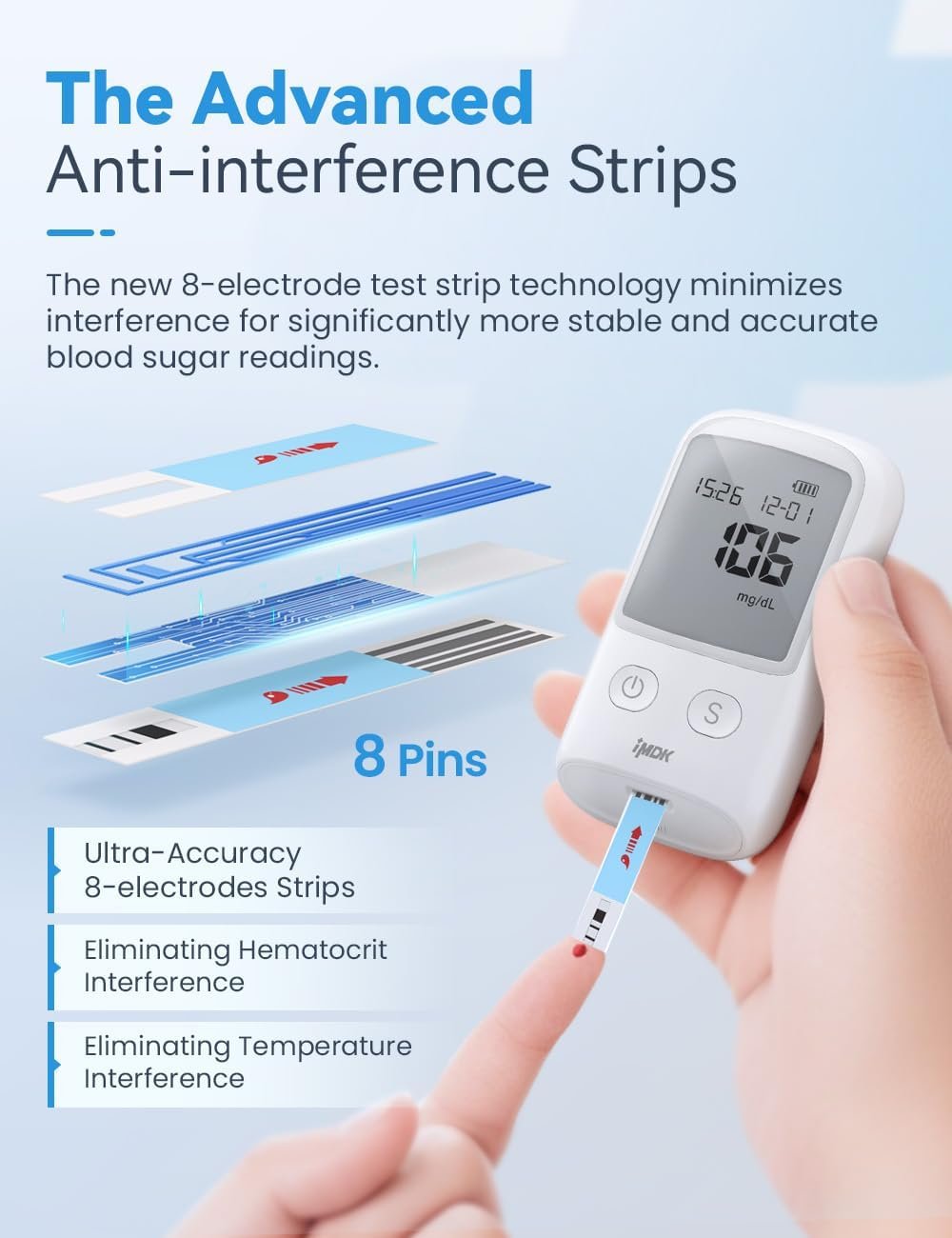 IMDK Blood Glucose Monitor Kit, 𝗖𝗹𝗶𝗻𝗶𝗰𝗮𝗹𝗹𝘆 𝗔𝗰𝗰𝘂𝗿𝗮𝘁𝗲 Blood Sugar Test Kit with 100 Glucometer Strips, 100 Lancets and 1 Lancing Devices, No Coding Required FSA/HSA Eligible