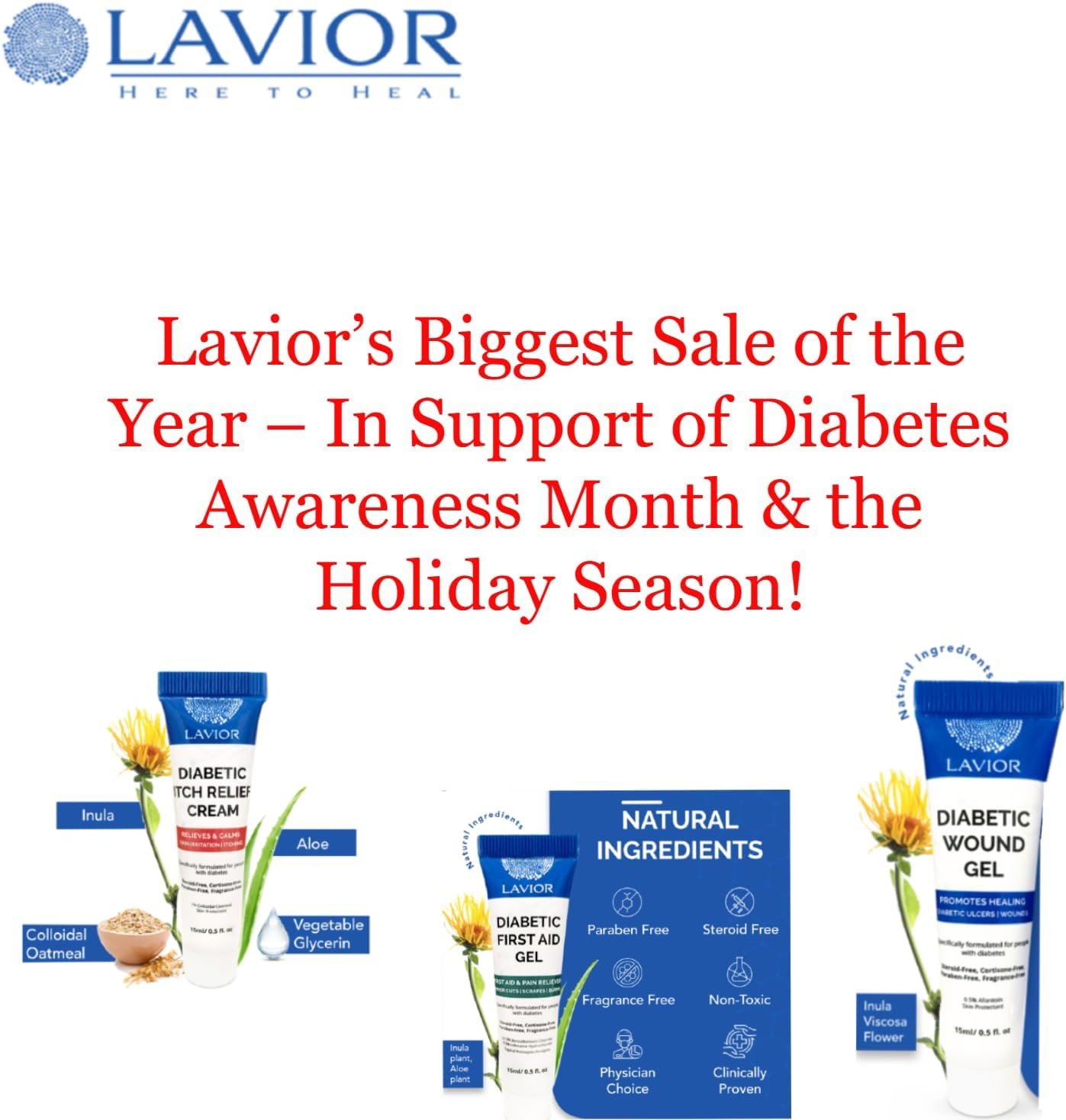 Lavior Diabetic Wound Gel (2 Packs) - Accelerates Healing Ulcers Dry Skin - Endorsed by The American Diabetes Association - Podiatrist Choice Tested, Vegan GMP Certified [Exp. March 25]