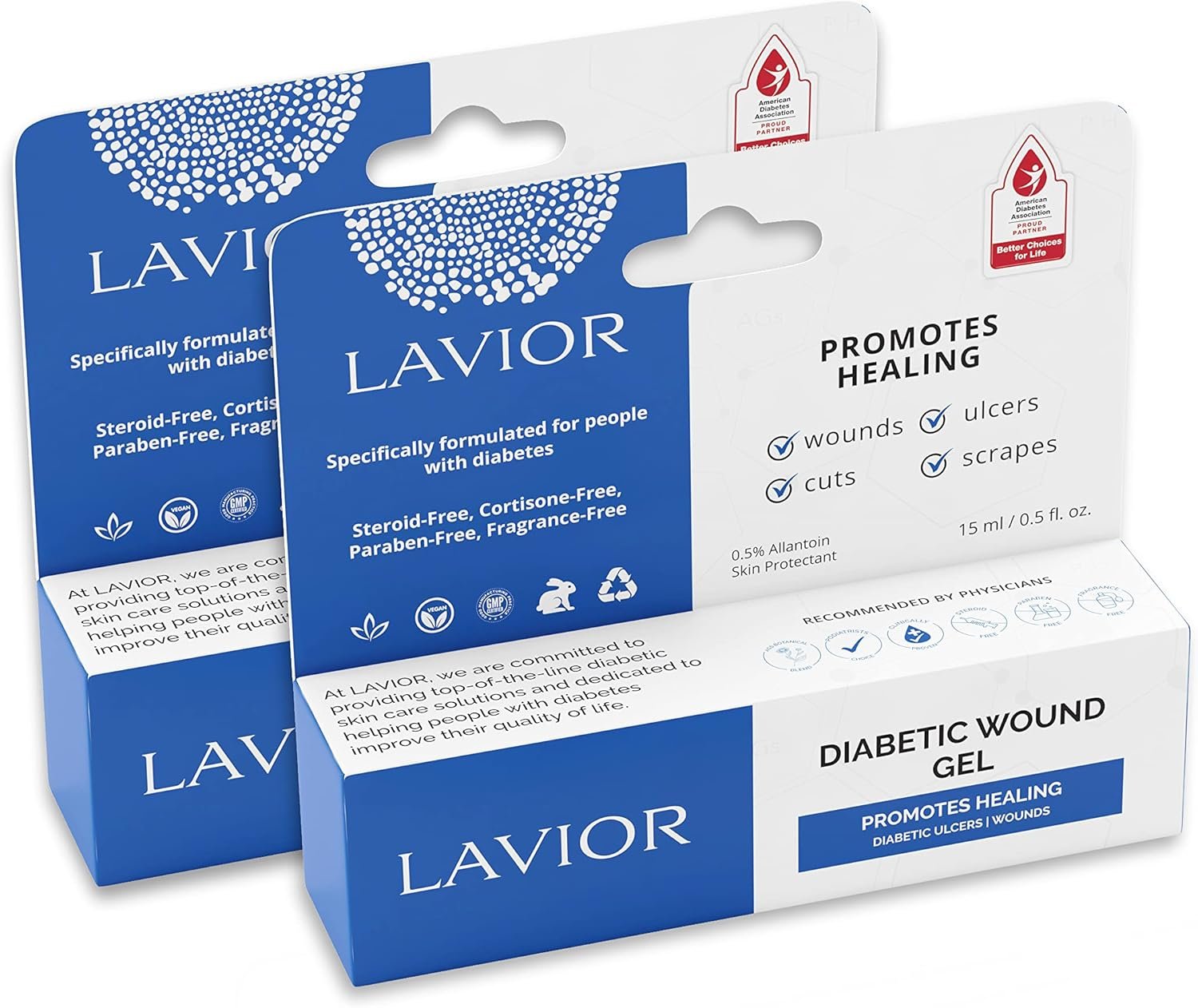 Lavior Diabetic Wound Gel (2 Packs) - Accelerates Healing Ulcers Dry Skin - Endorsed by The American Diabetes Association - Podiatrist Choice Tested, Vegan GMP Certified [Exp. March 25]