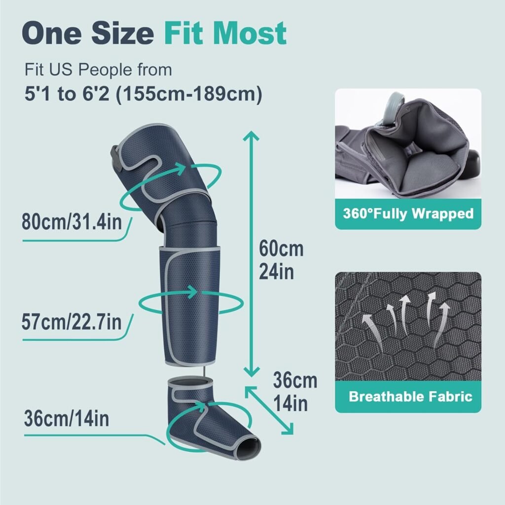 Leg Massager for Circulation and Pain Relief FSA HSA Eligible, Air Compression Foot Massager with 3 Heat Levels 4 Modes, 4-in-1 Foot Calf Knee  Thigh Massager, Knee Heating Therapy, Gift for Mom Dad