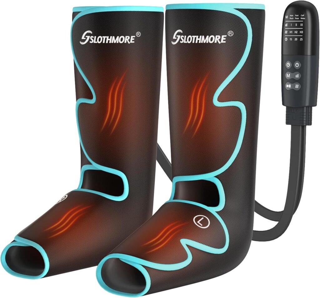Leg Massager with Air Compression  Heat, Calf  Foot Massager for Circulation and Pain, Compression Boots with Video Wearing Guide, Update Controller with 6 Modes  3 Heating Levels, Gift for Mom