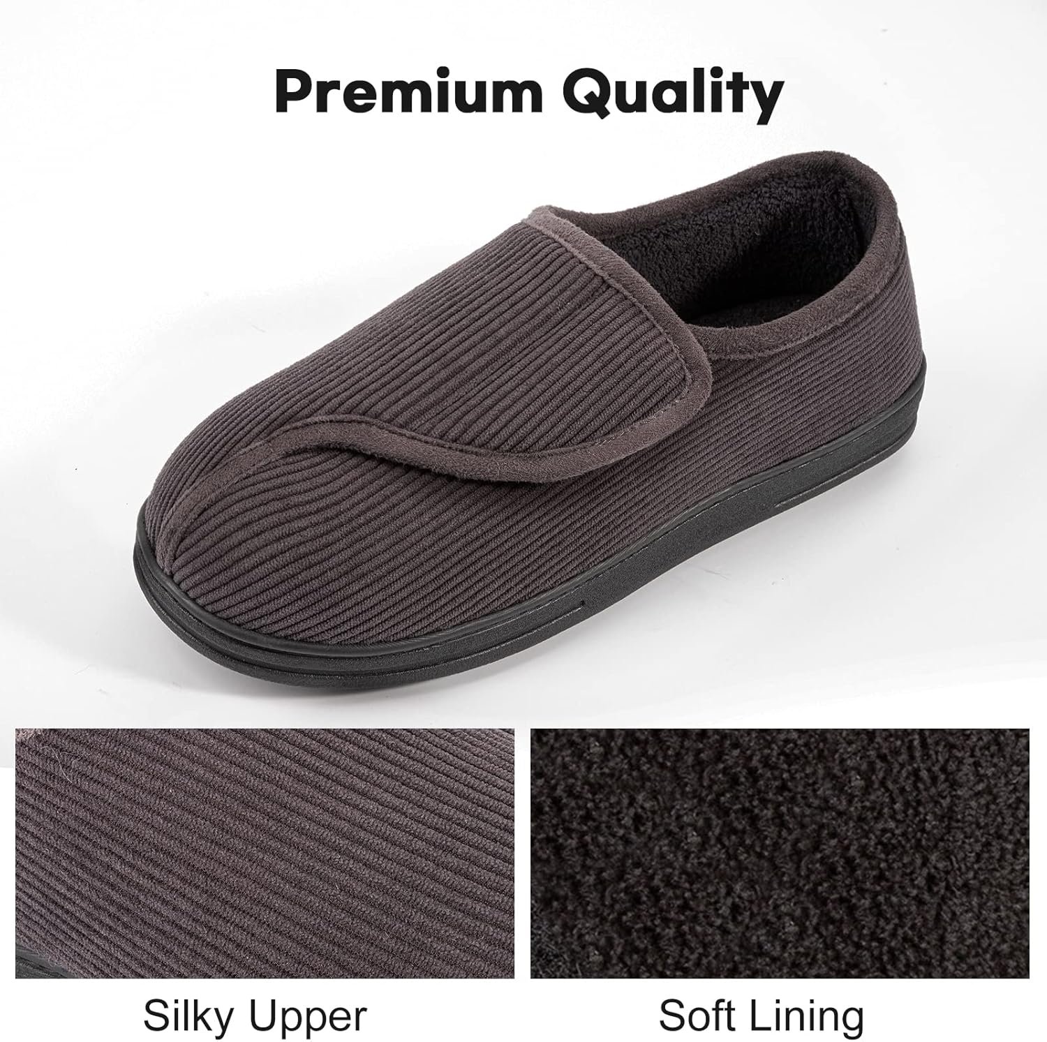 LongBay Mens Memory Foam Diabetic Slippers Comfy Warm Plush Fleece Arthritis Edema Swollen House Shoes