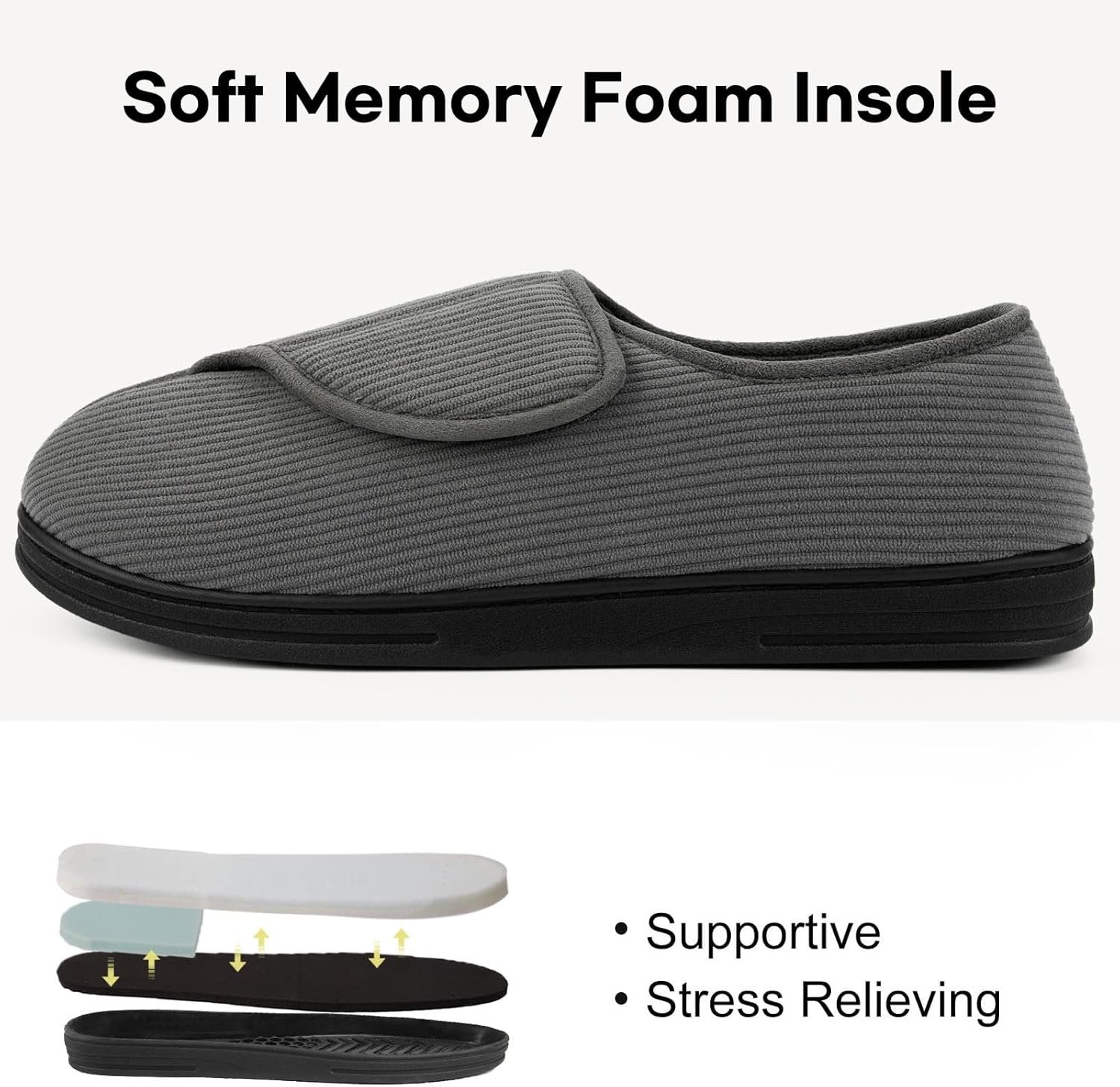 LongBay Mens Memory Foam Diabetic Slippers Comfy Warm Plush Fleece Arthritis Edema Swollen House Shoes