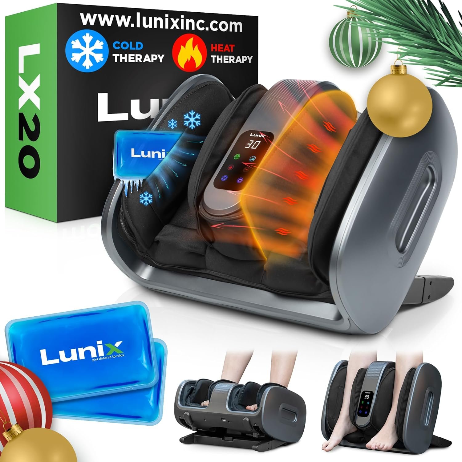 Lunix LX21 Feet Massager with Remote for Pain Relief and Circulation, Shiatsu Foot Massager for Plantar Fasciitis and Neuropathy, Foot and Calf Massager with Heat, Ankle Massager, Gray