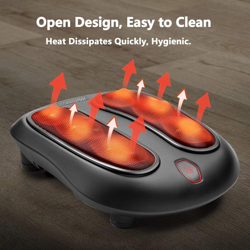 Medcursor Shiatsu Foot Massager with Heat, Electric Deep Kneading Massage Machine for Muscle Fatigue Relief, Improve Body Circulation for Home and Office Use, Black