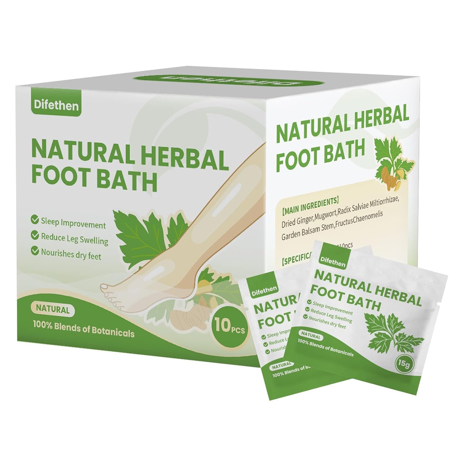 Natural Mugwort/Wormwood Herbal Foot Soak,Lymphatic Ginger Foot Bath Bag, Anti-Swelling Foot SPA Promote Metabolism, Foot Care 15g/PCS (10PCS)