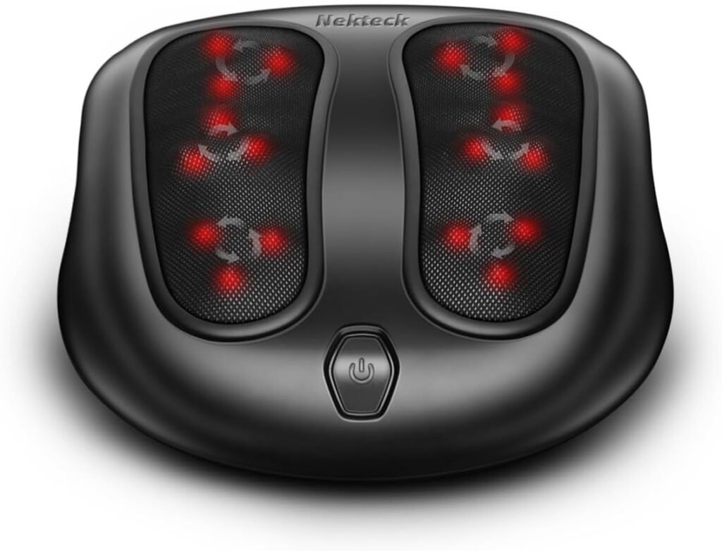 Nekteck Foot Massager with Heat, Shiatsu Heated Electric Kneading Foot Massager Machine for Plantar Fasciitis, Built-in Infrared Heat Function and Power Cord (Black)