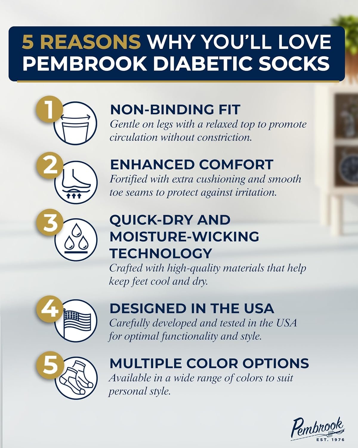 Pembrook Ankle Diabetic Socks for Women  Men | 6 Pairs | Wide Non Binding Socks Quarter Length | Edema Neuropathy Socks
