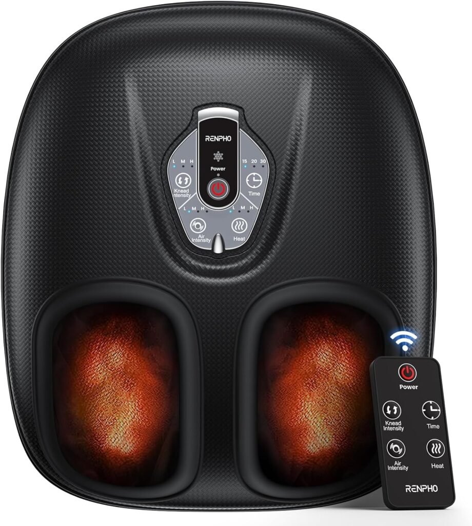RENPHO Foot Massager Machine with Heat [2025 Upgraded], FSA HSA Eligible Foot Massager, Christmas Gifts for Women Mom Men Dad, 3 Heat Levels, Wireless Control Shiatsu Foot Massager, True Foot Massage