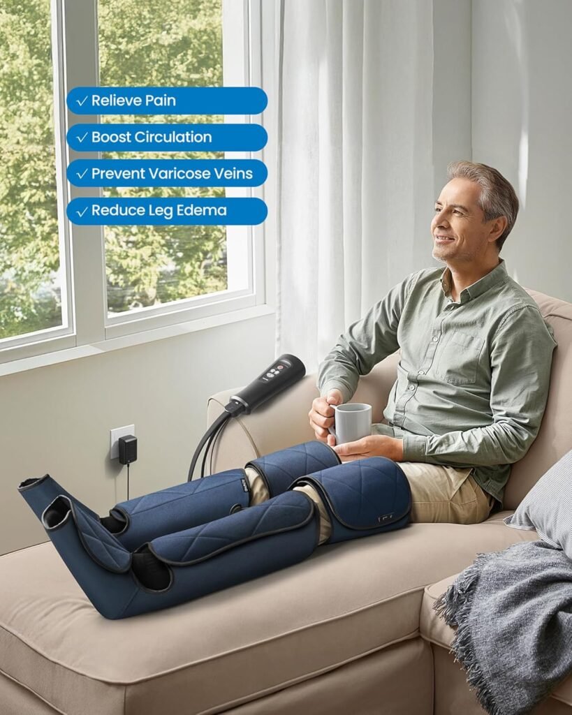 RENPHO Leg Massager FSA HSA Eligible, Air Compression Massager for Circulation Pain Relief, Effective for Father Mother Reduce Swelling-Blue