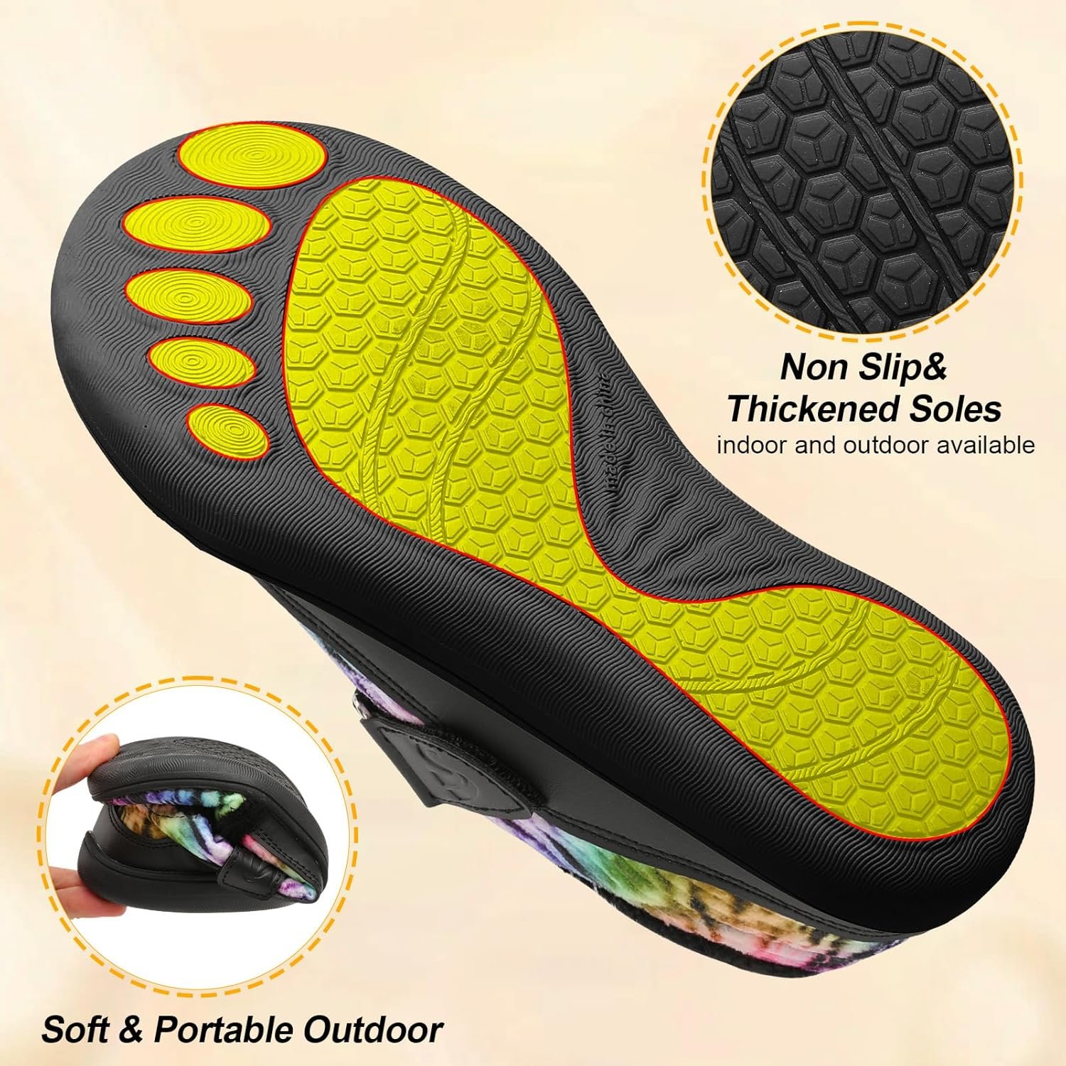 Spesoul Wide Womens Slippers Adjustable House Shoes Indoor Outdoor Barefoot Slippers Cozy Walking Shoes Swollen Edema Diabetic Shoes