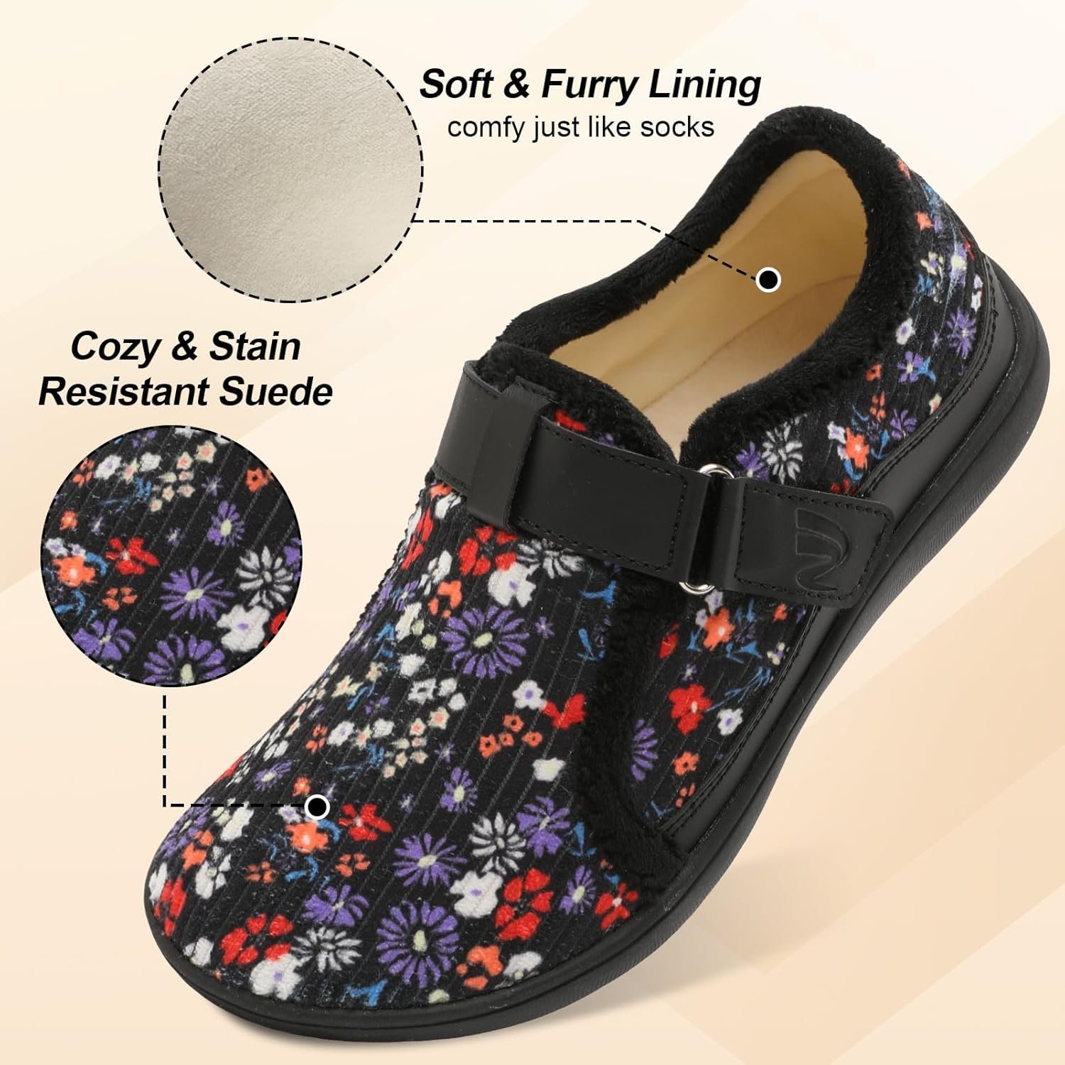 Spesoul Wide Womens Slippers Adjustable House Shoes Indoor Outdoor Barefoot Slippers Cozy Walking Shoes Swollen Edema Diabetic Shoes