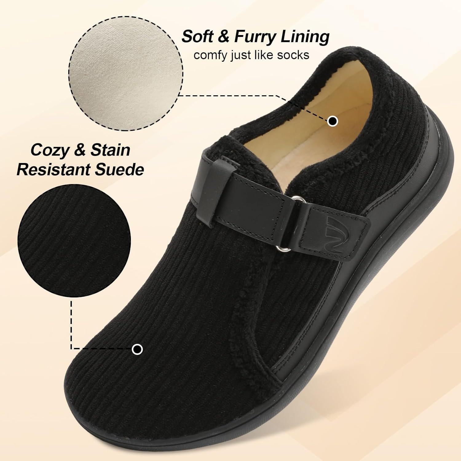 Spesoul Wide Womens Slippers Adjustable House Shoes Indoor Outdoor Barefoot Slippers Cozy Walking Shoes Swollen Edema Diabetic Shoes