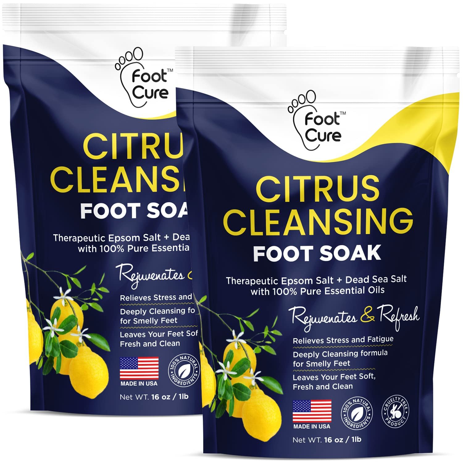 Tea Tree Oil Foot Soak with Epsom Salt - For Toenail Repair, Athletes Foot, Softens Calluses, Soothes Sore  Tired Feet, Nail Discoloration, odor Scent, Spa Pedicure Care - Made in USA 16 oz