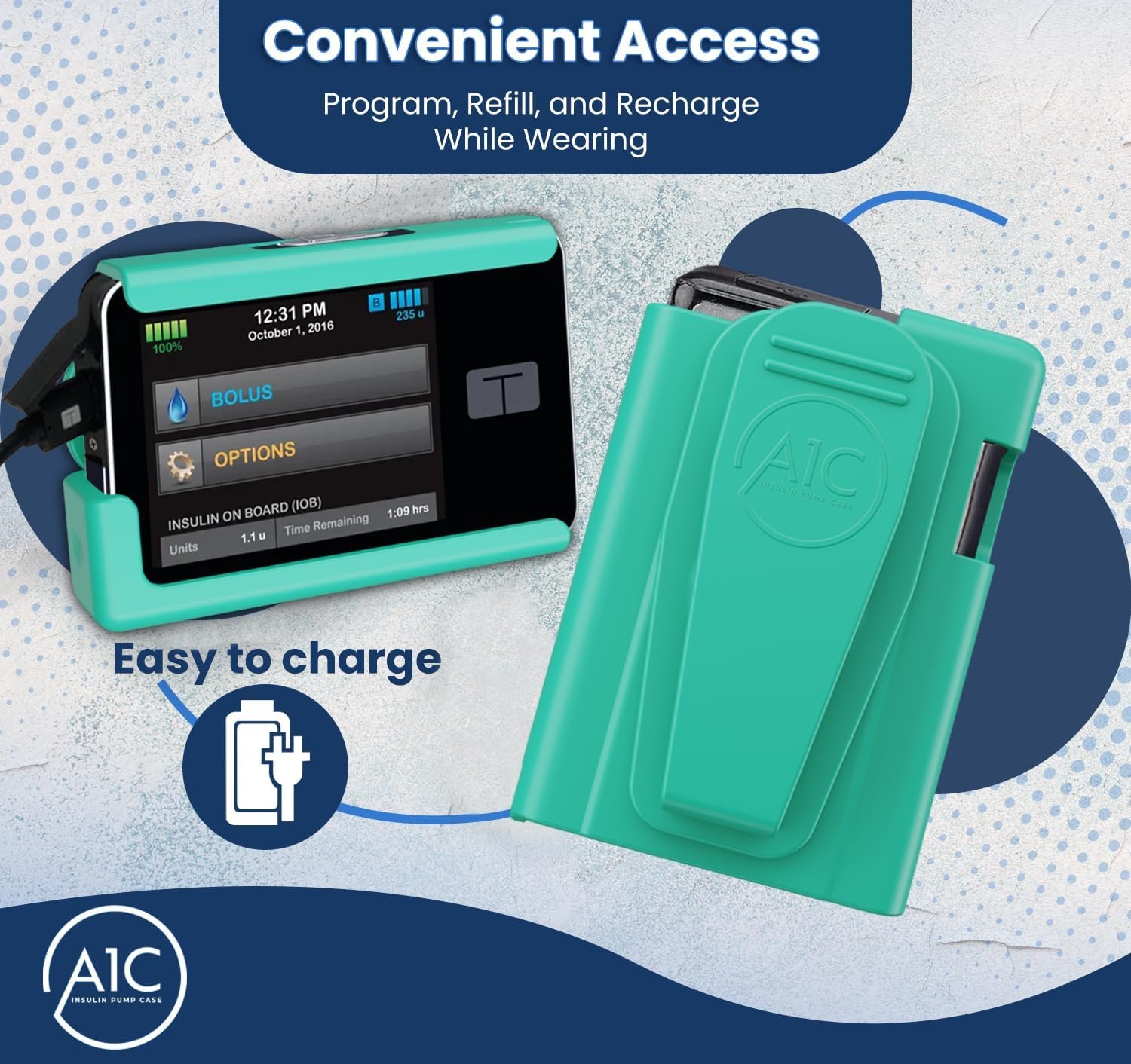 (2023-24 Model) A1C Pump Case, 360 Rotating Case for Tandem Tslim, t:Slim X2, t:Slim G4, Insulin Pump Case Holder for Diabetes (Black)