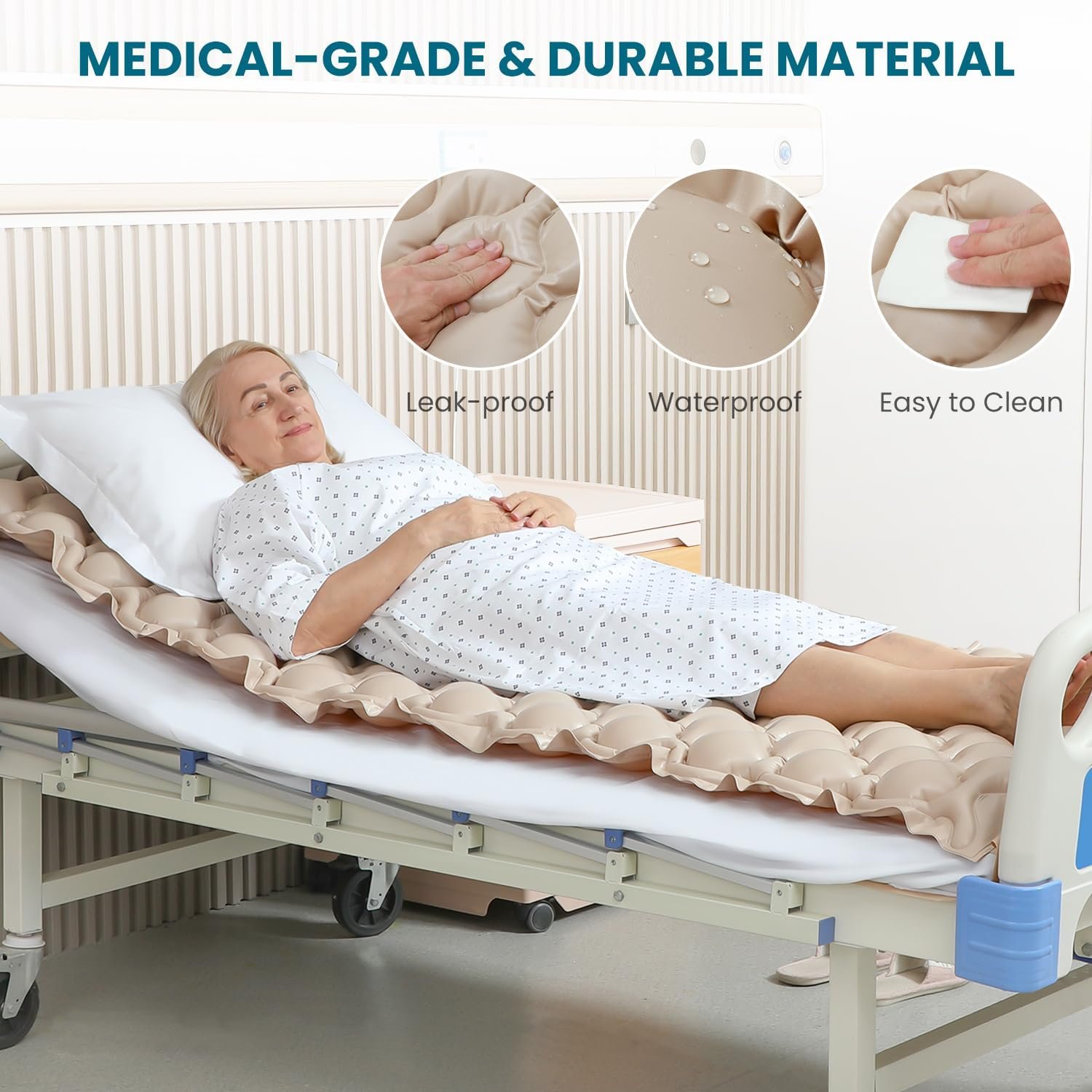 Alternating Air Pressure Mattress Pad, Bed Sore Prevention, Hospital Bed Mattress Topper with Whisper Quiet Pump  Waterproof, Heat Resistant Ulcer Cushion Pad for Hospital, Home, Medical Bed