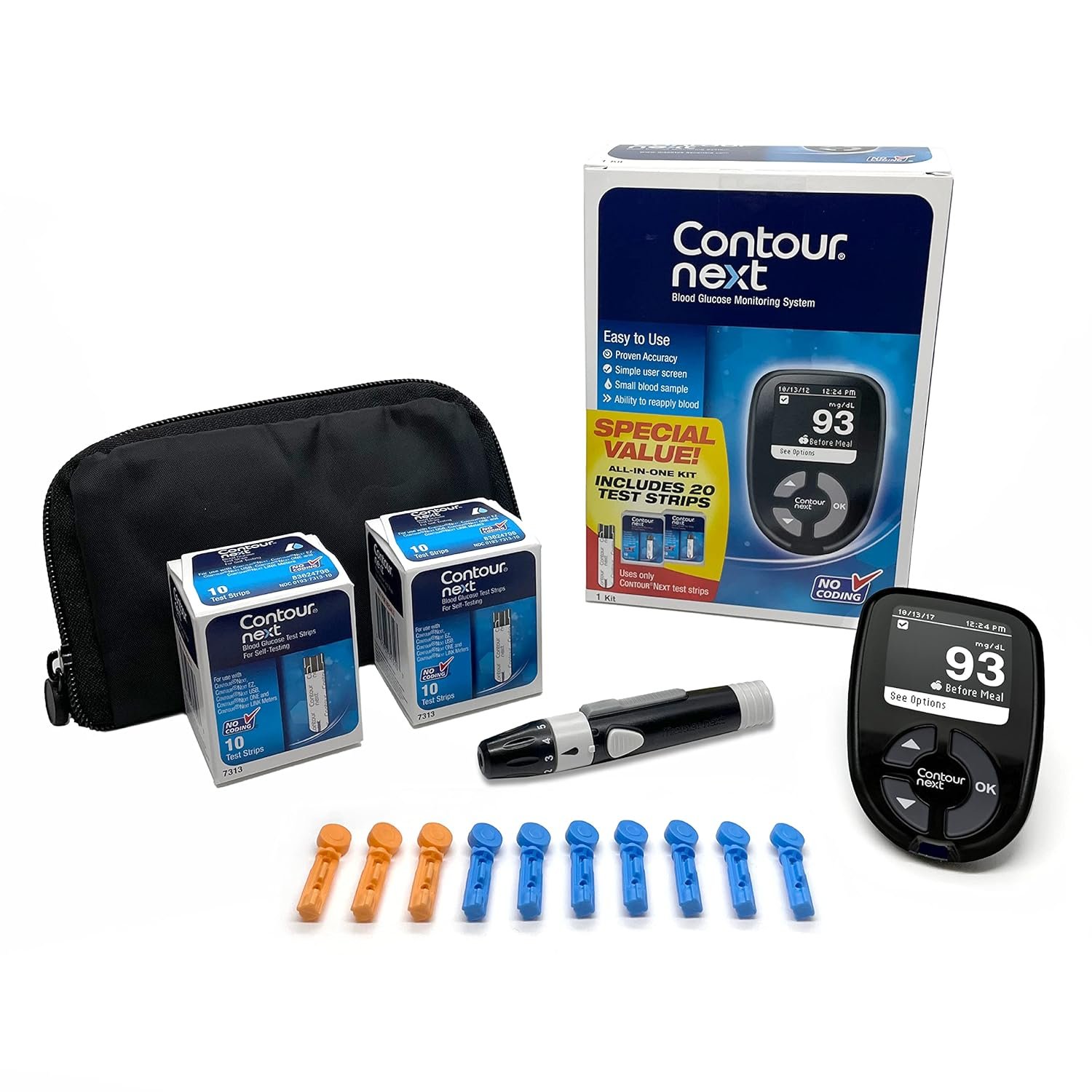 Ascensia CONTOUR NEXT Blood Glucose Monitoring System – All-in-One Kit for Diabetes with Glucose Monitor and 20 Test Strips For Blood Sugar  Glucose Testing