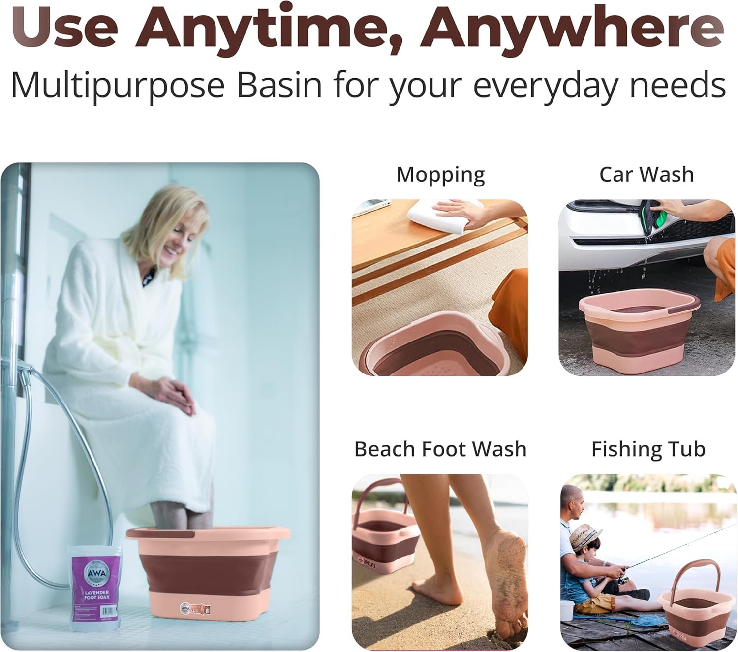 AWA Foot Soaking Tub, Collapsible Foot Bath Soak Tub for Soaking Feet, Pedicure Bowl, Plastic Feet Soaking Tub with Acupressure Massage Points, Foldable Laundry Basket (Teal Foot Tub)