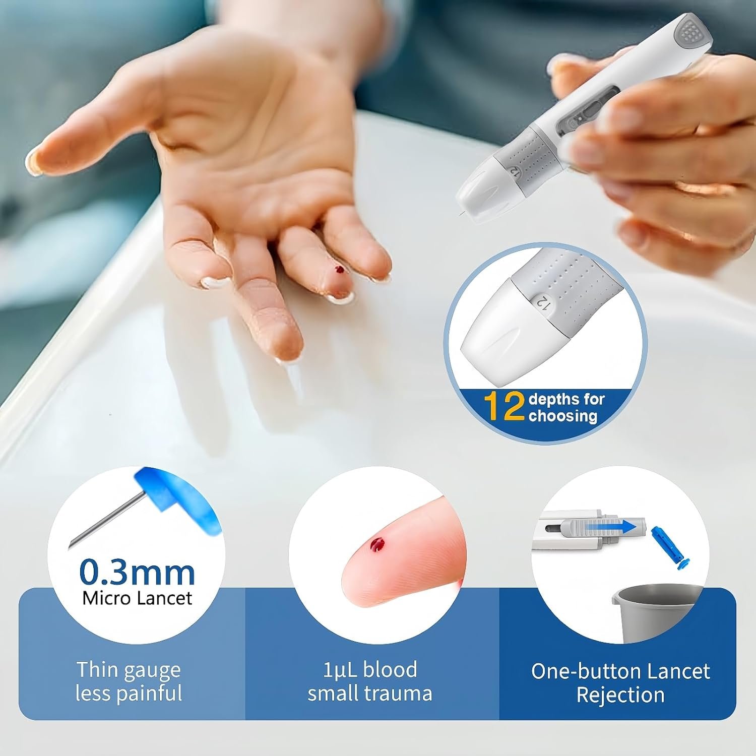 BGM101 Blood Glucose Monitor Kit, 100 Test Strips, 100 Lancets, 1 Blood Glucose Meter, 1 Lancing Device, Diabetes Testing Kit, Portable Blood Sugar Test Kit, Glucometer Kit for Home