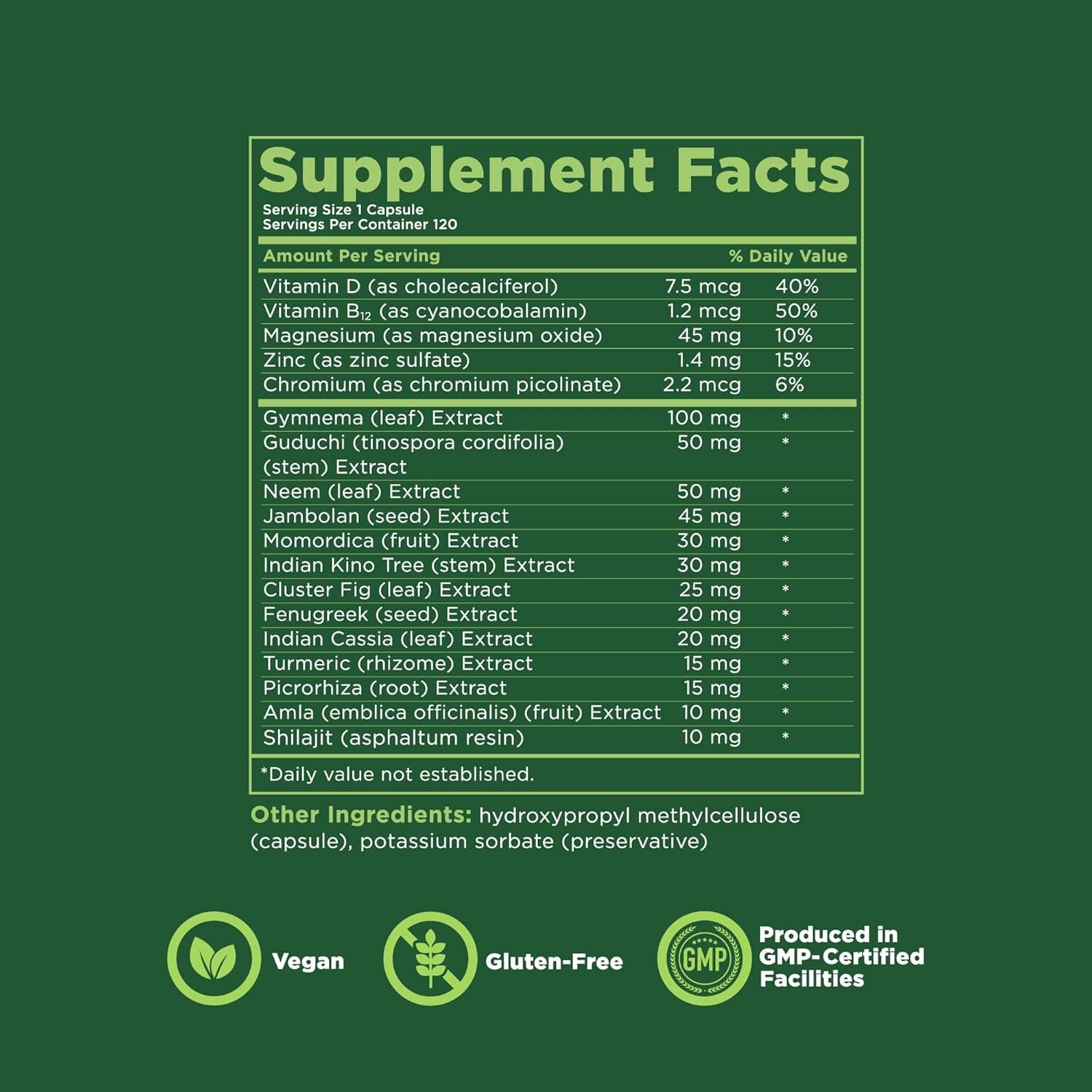 Blood Sugar Support Supplement with Gymnema, Neem, Turmeric, and Other Herbs and Vitamins, Supports Normal Blood Sugar Levels, 60 Day Supply, 120 Capsules