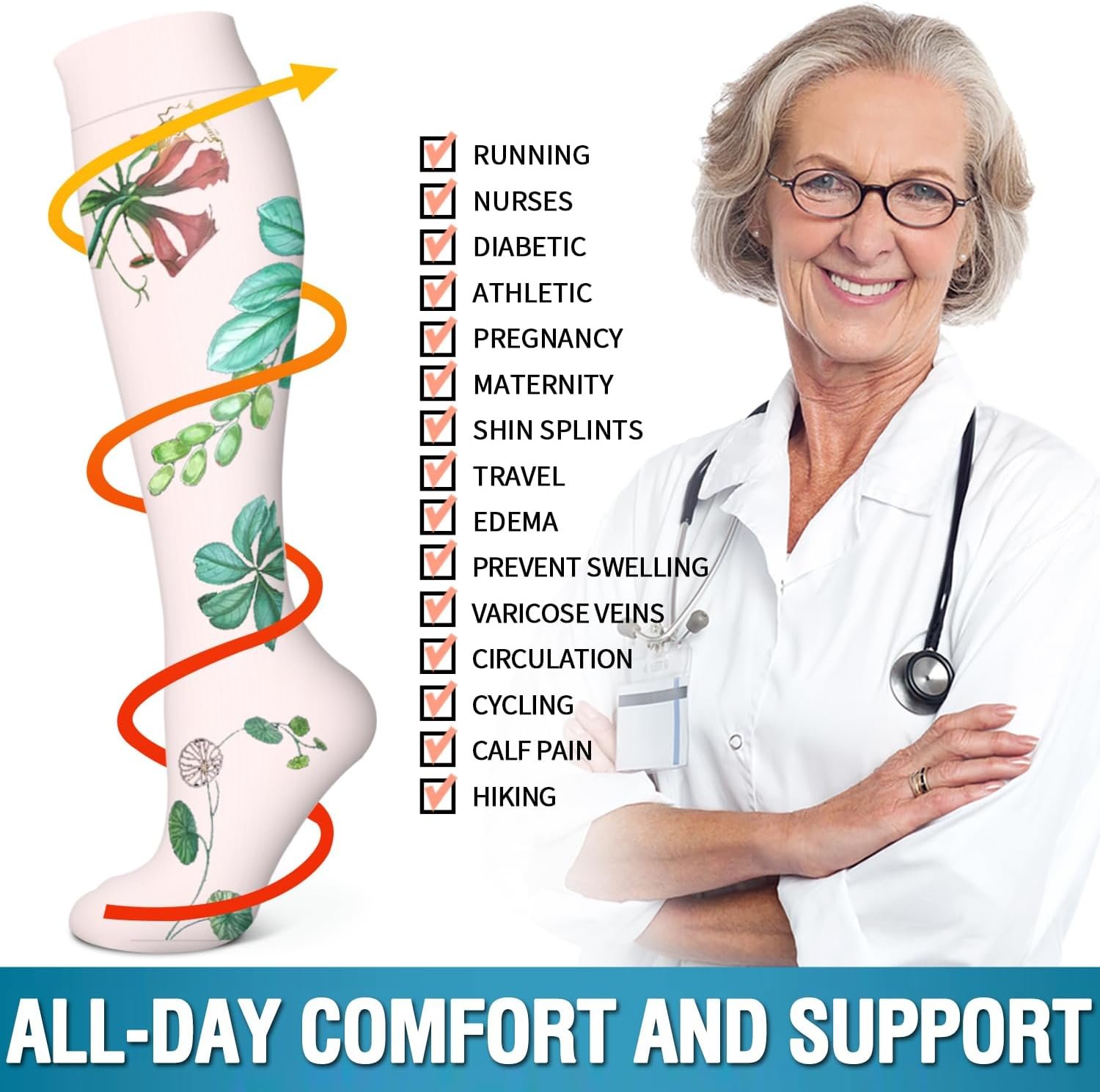 Bluemaple 6 Pack Copper Compression Socks for Women and Men Circulation-Best Support for Medical, Running,Nursing,Athletic
