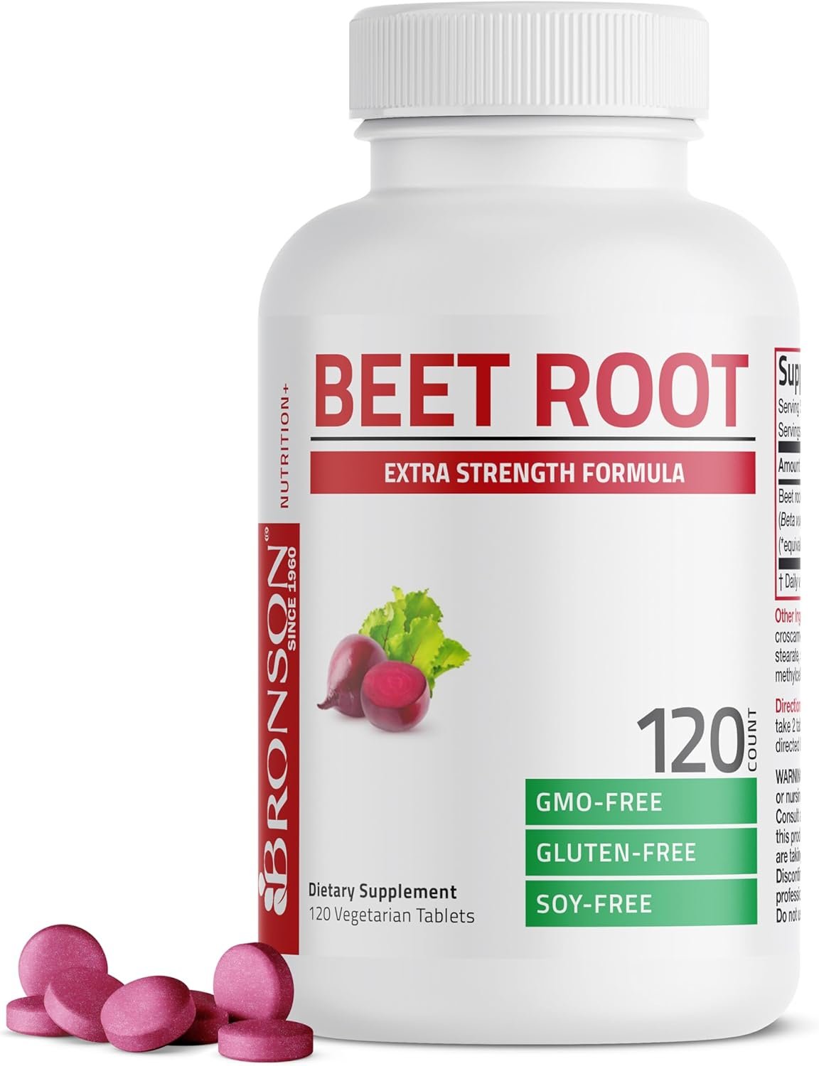 Bronson Beet Root Extra Strength (Equivalent to 2000mg Beet Root per Serving from 500mg 4:1 Extract), Non-GMO, 250 Vegetarian Tablets
