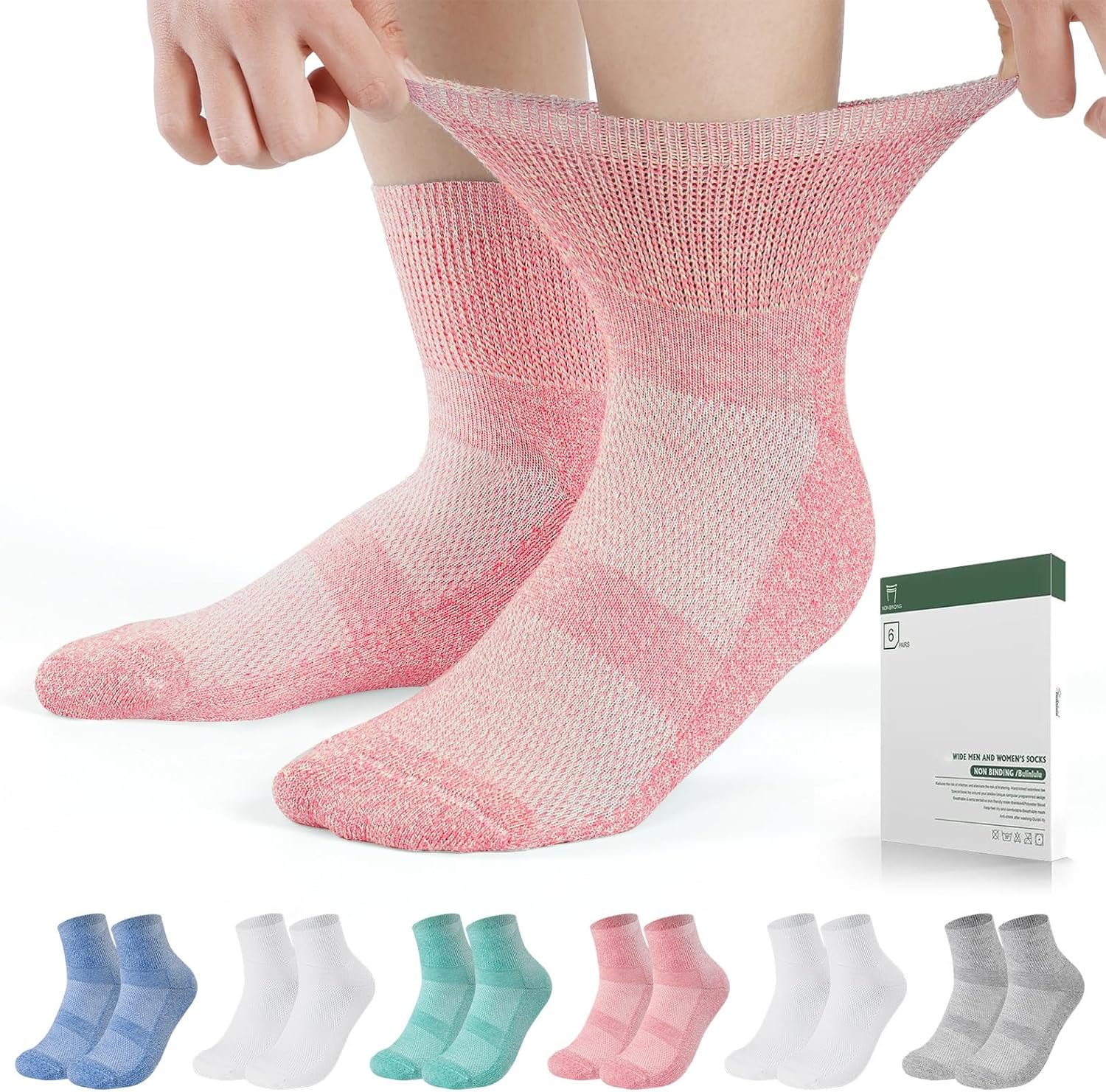 Bulinlulu Diabetic Socks for Men Women,6 Pairs Bamboo Viscose Non Binding Ankle Diabetic Socks for Women Men Size 6-9 9-12
